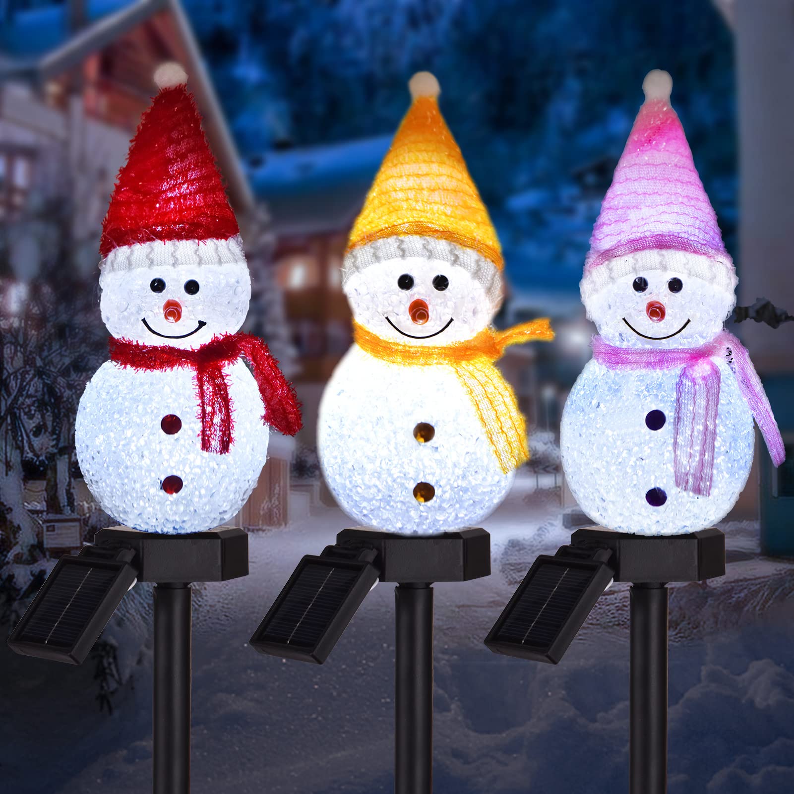 3-Pack Solar Snowman Christmas Pathway Lights, Snowman Lights with Stake Outdoor Waterproof, Outdoor Decorative Lights for Garde