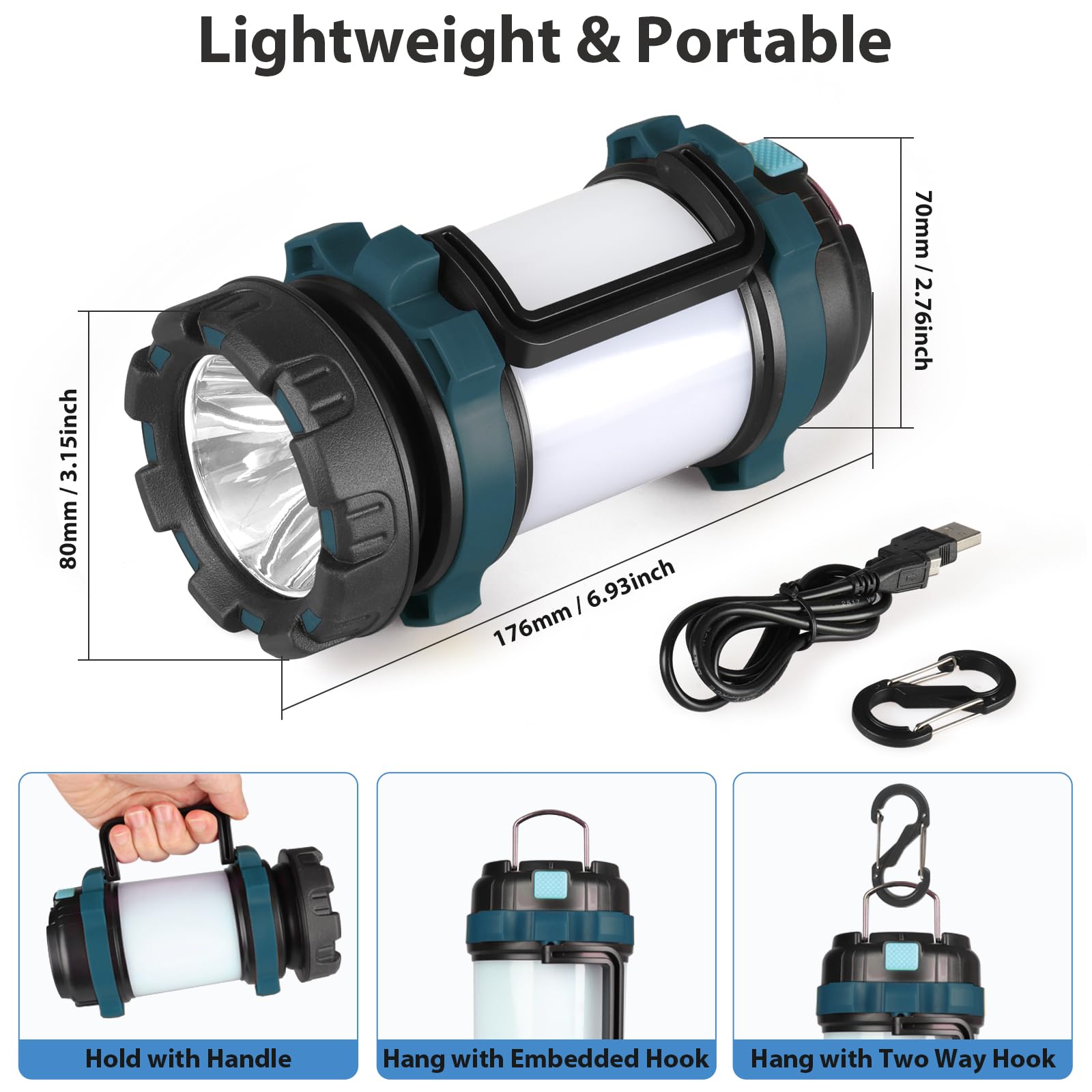2 Pack Camping Lantern, Outdoor LED Camping Light, Rechargeable Flashlights with 1000LM, 6 Modes, 4000mAh Power Bank, IPX5 Water