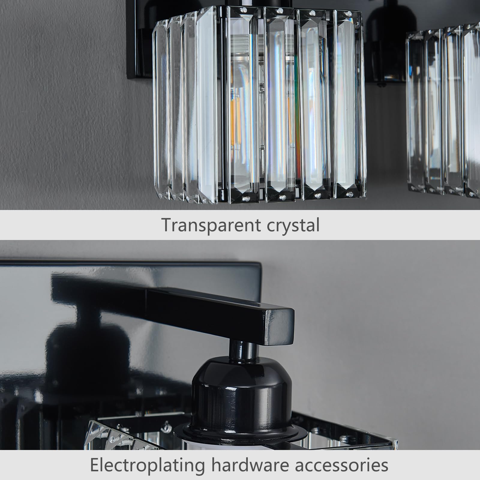 FDPBY 2-Light Bathroom Vanity Light Plating Black Crystal Wall Fixture Model 002
