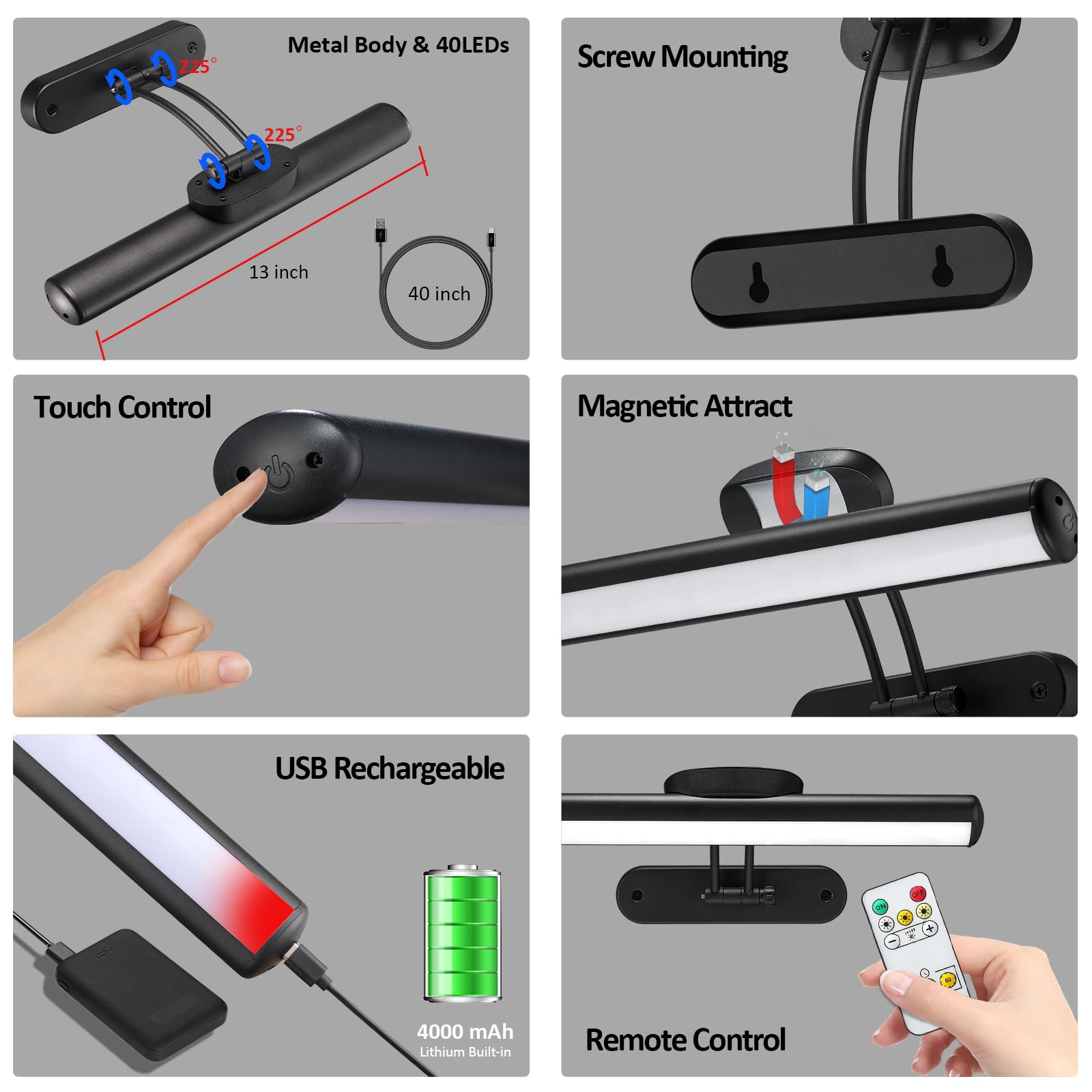 Mioblue Wireless Picture Light With Remote, Rechargeable Battery Art Display Light With Remote Control, Dimmable/Timer Off Paint