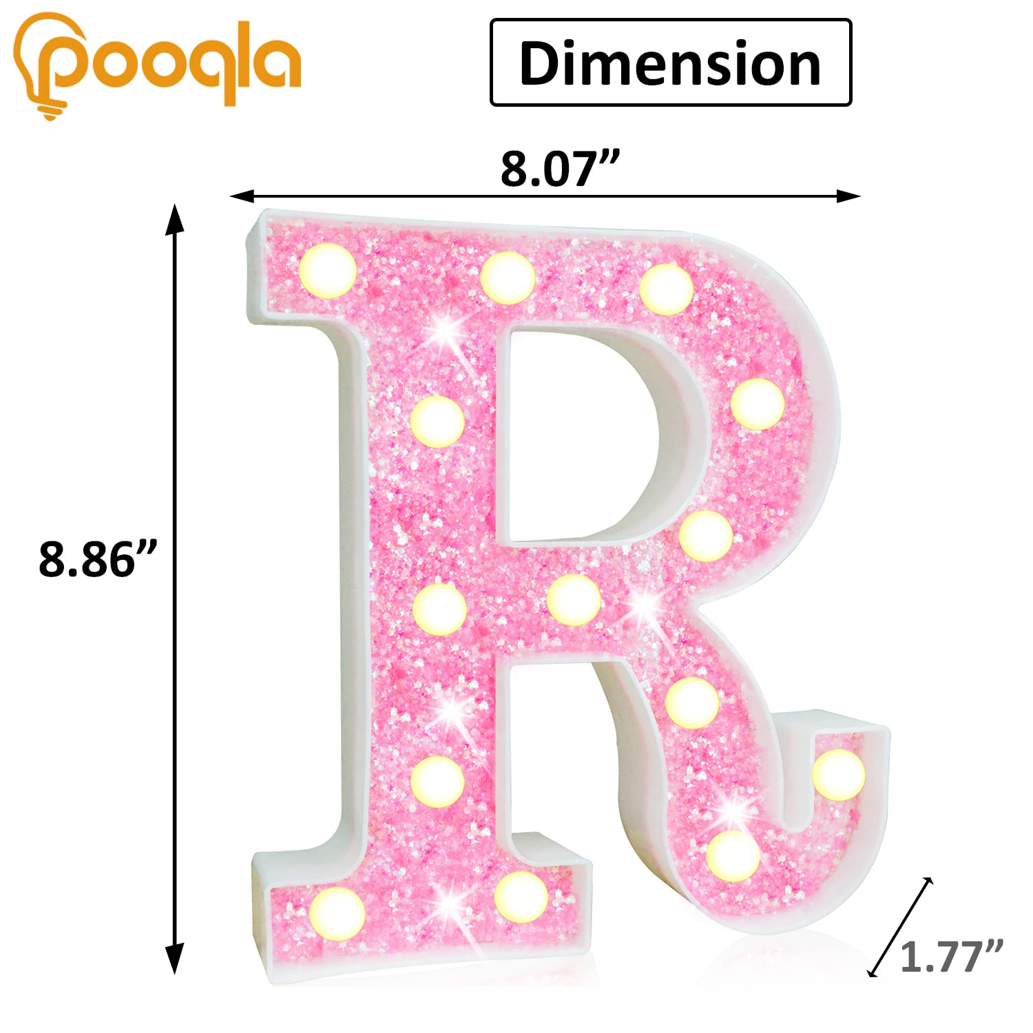 Pooqla LED Marquee Letter Lights, Pink Glitter Alphabet Sign, Battery Powered for Parties and Decorations, Sequin Pink
