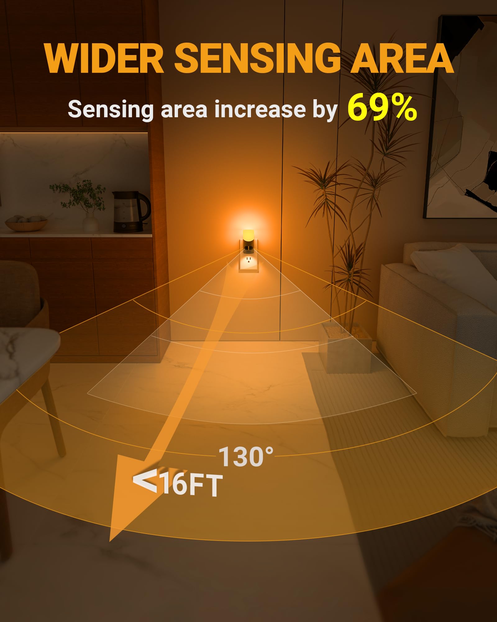 Lyridz Amber Night Light - Dimmable Motion Sensor Plug-in Indoor Light, Small 2 Pack, Model A5103