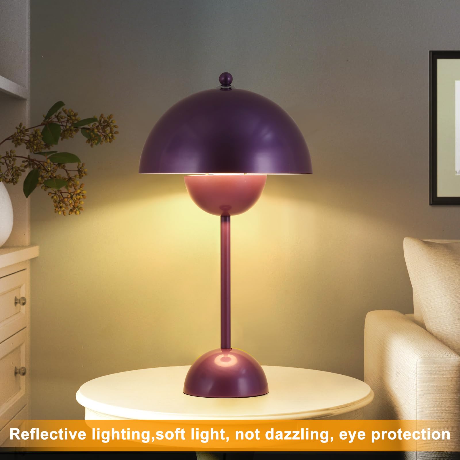 COSYLUX Modern Table Lamp for Bedroom, Metal, Dome Shade, Pearl Purple