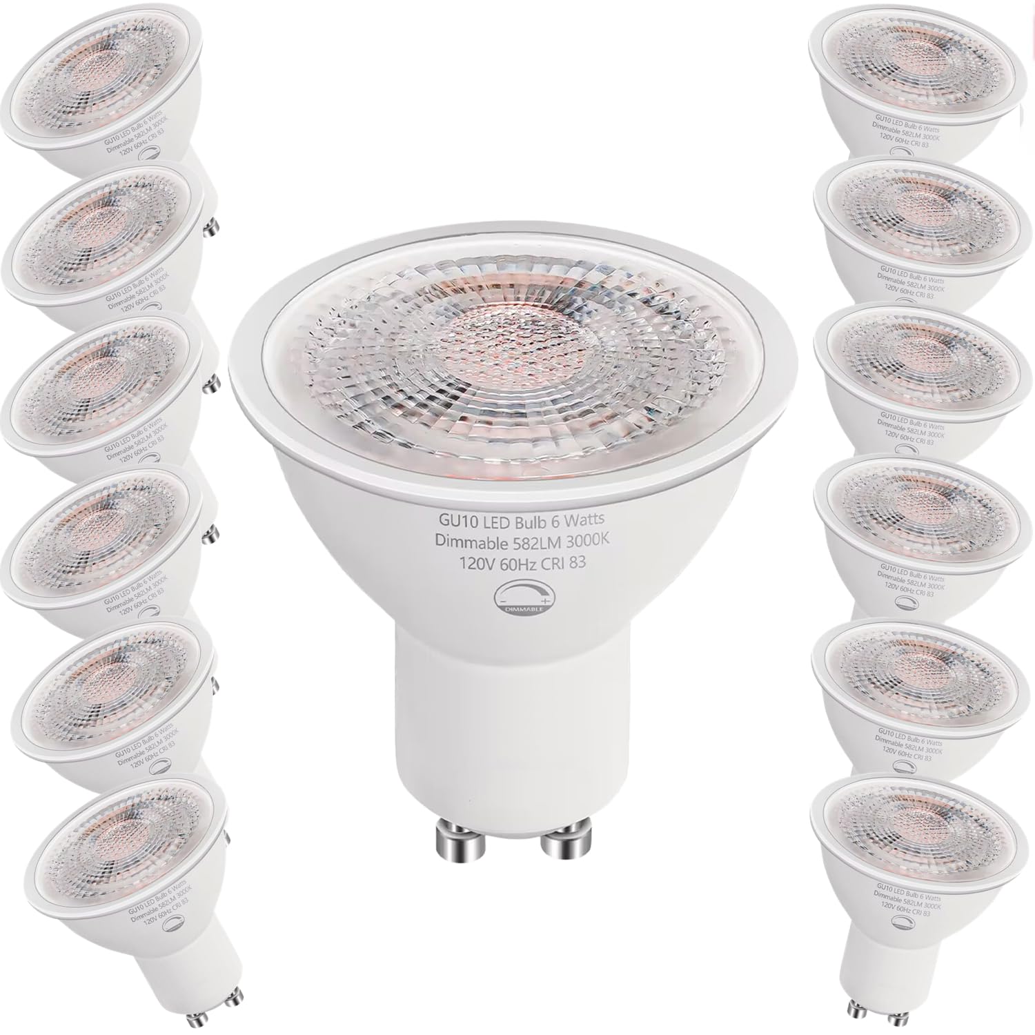 SETEN 12 Pack GU10 LED Light Bulbs, 6W Dimmable, 50W Equivalent, 582LM 3000K Soft White