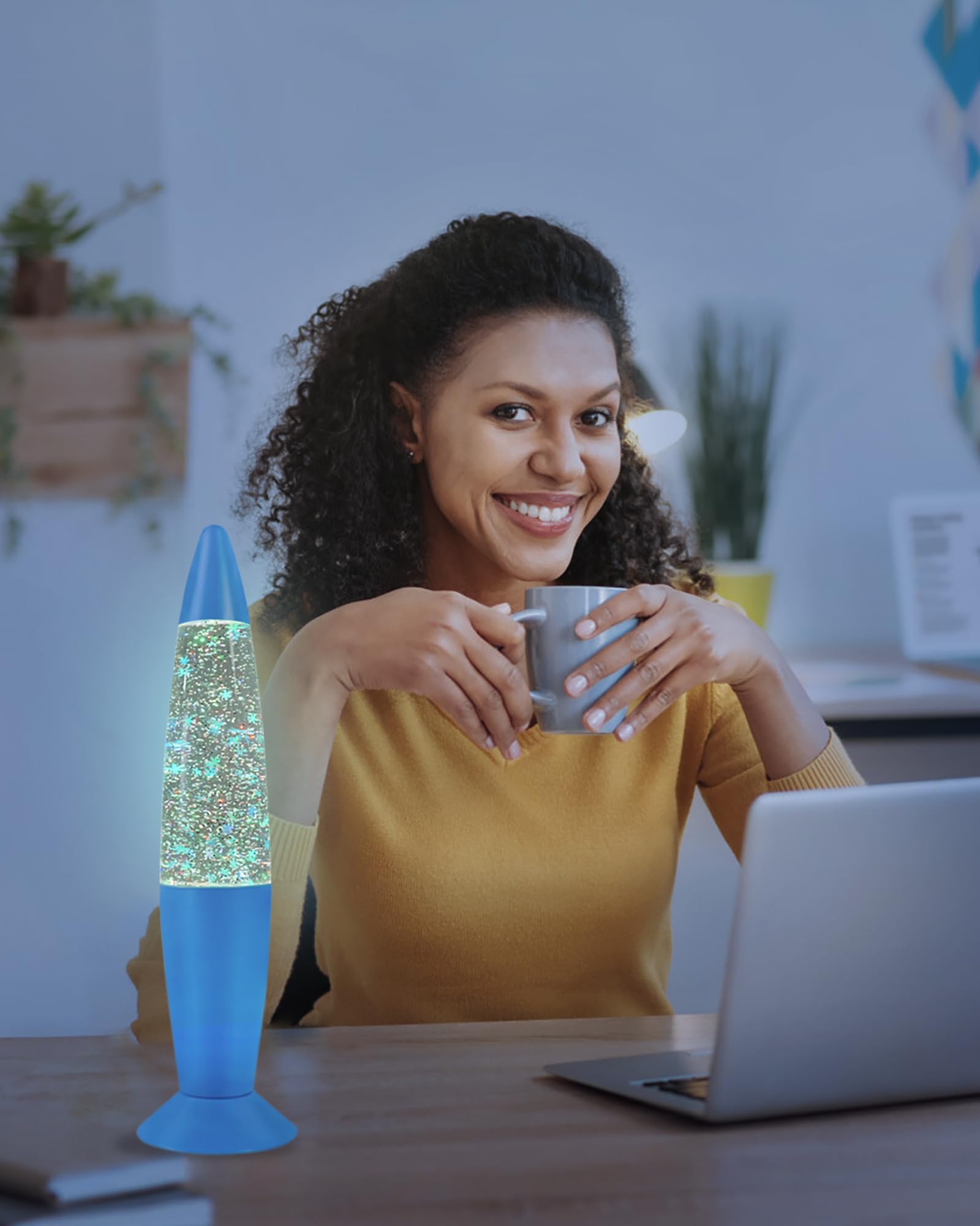 Vanful Glitter Motion Lamp with 7 Colors Changing for Adults and Kids, Blue LED Lamps with Snowflake Sparkles Beautiful for Home