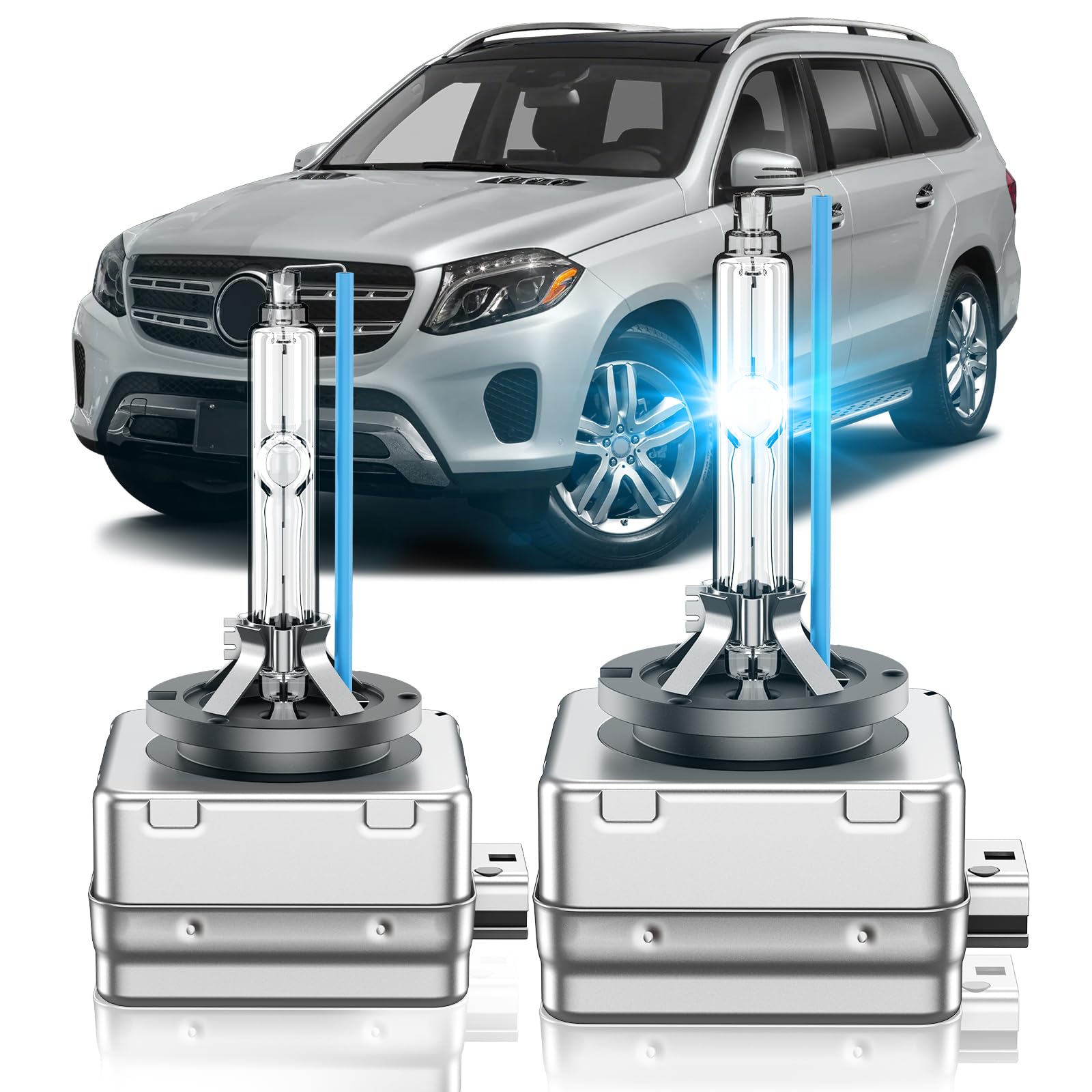 SENROBO D1S HID Xenon Headlight Bulbs, 8000K Blue, High Low Beam, Pack of 2 for Mercedes Benz GLS/GL Series