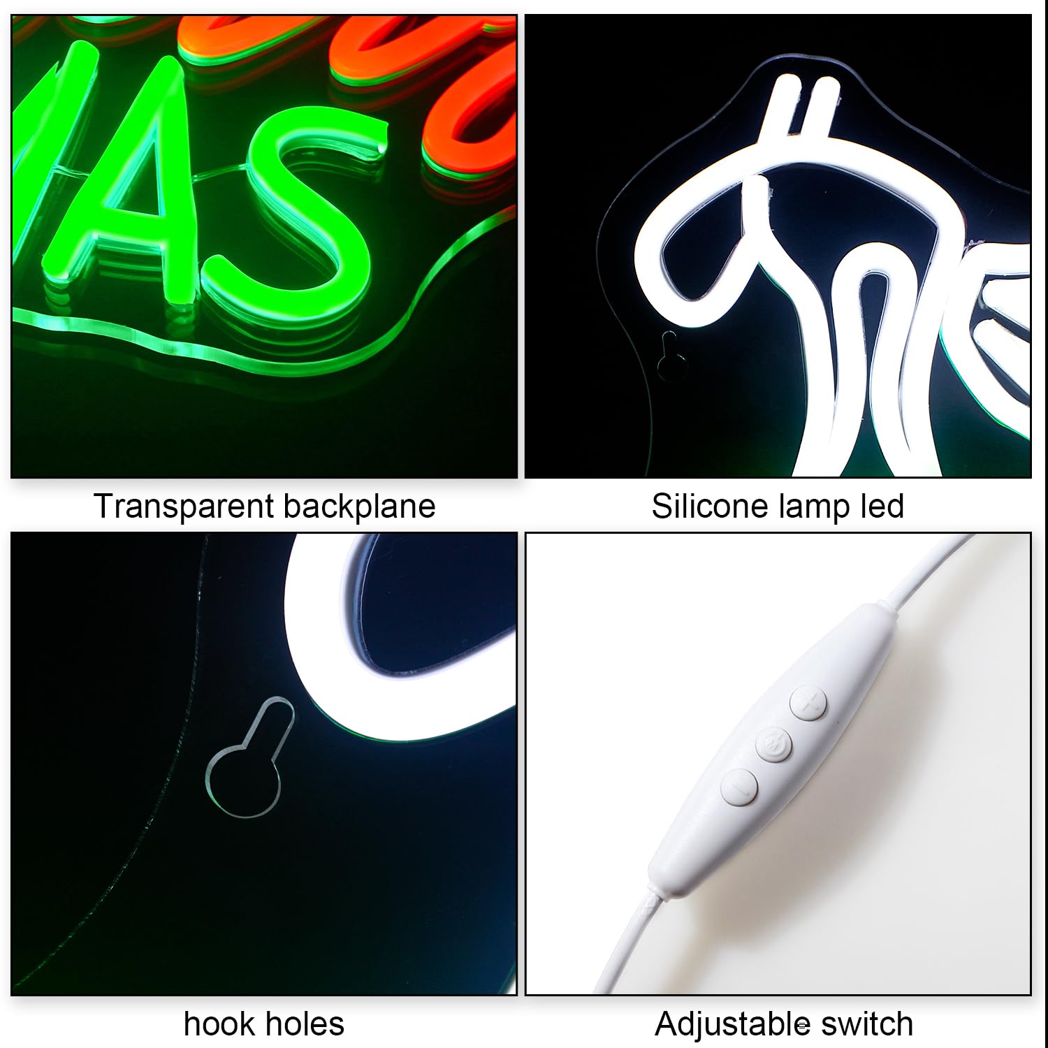 WLHOPE Merry Christmas Neon Sign - Green & Red LED Wall Decor - Acrylic Christmas Gift for Parties & Shops