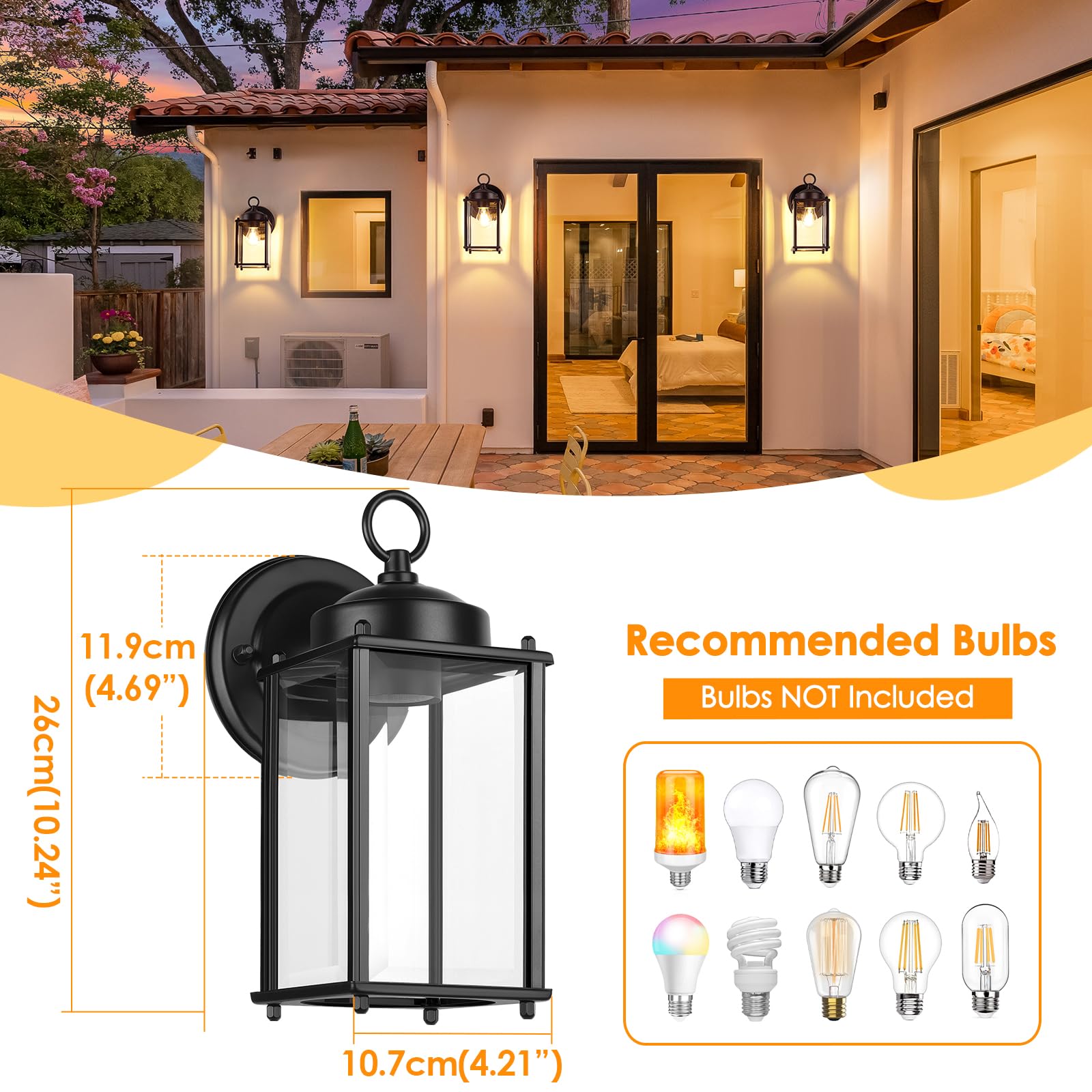 Matameye Outdoor Wall Lantern, Exterior Waterproof Wall Sconce Light Fixtures, Black Front Door Wall Lighting, Anti-Rust E26 Soc