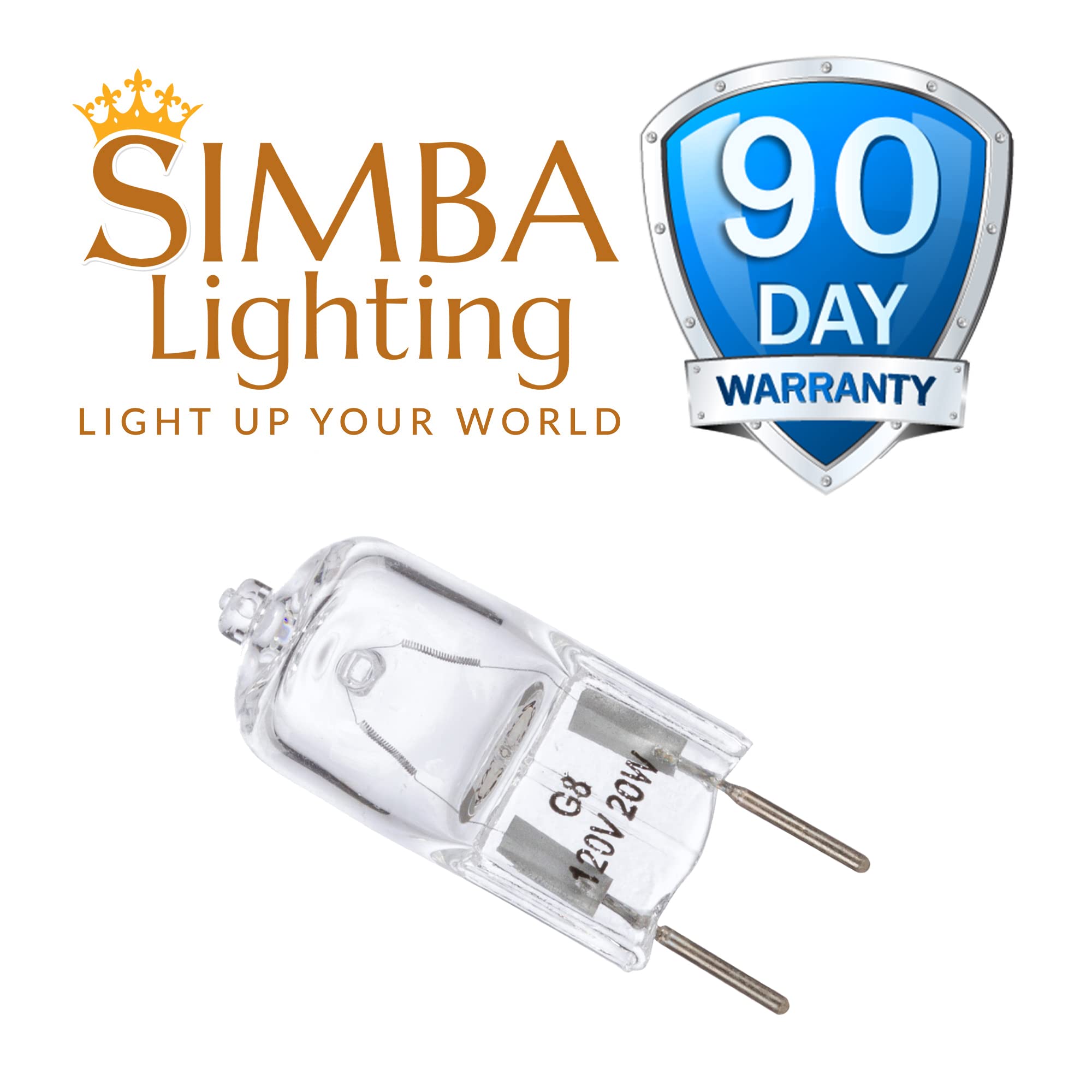 Simba Lighting G8 T4 Halogen Light Bulb 20W JCD Bi-Pin, 10 Pack, 1-3/8" Length, 2700K Warm White,