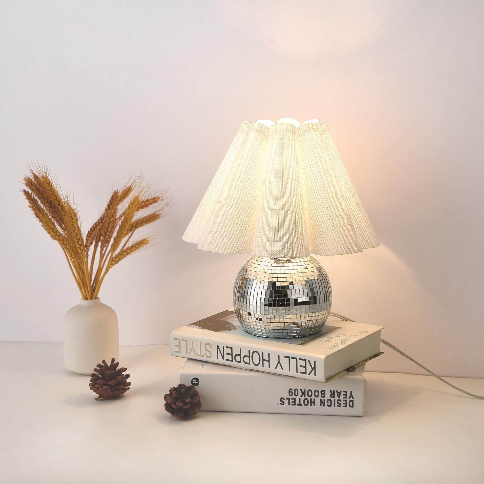 Ziqqeelam Disco Small Table Lamp For Bedroom, Funky Lamp Ball Lamps For Kitchen, Mini Table Lamps For Small Spaces With Scallope