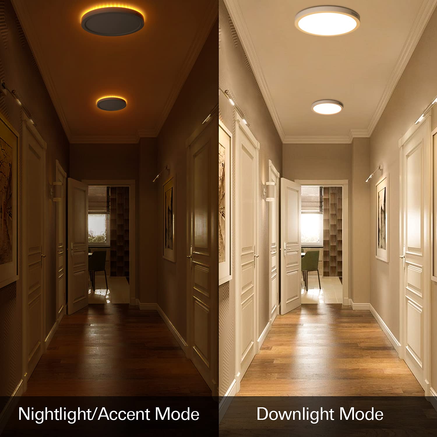 13 Inch LED Flush Mount Ceiling Light with Night Light, 24W, 2400lm, 3000K/4000K/5000K Selectable, Round Flat Panel Light, Dimma