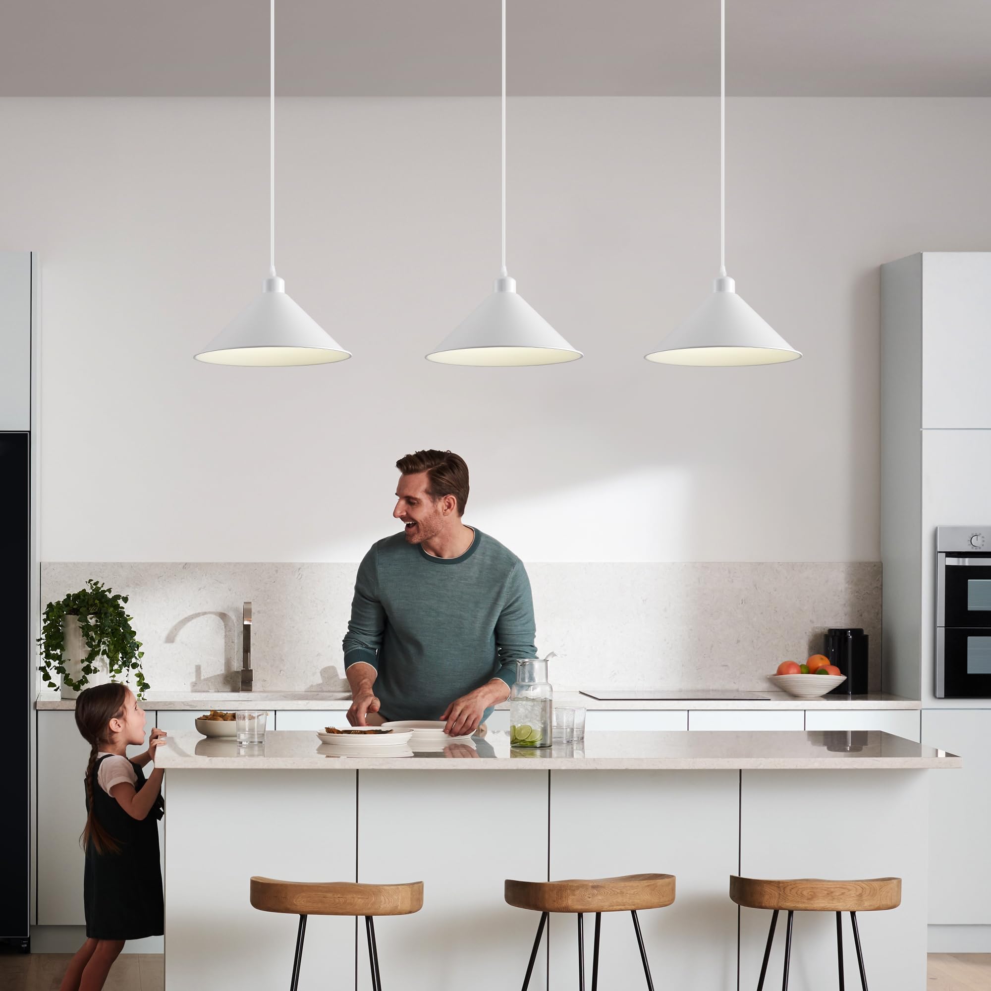 Aojunsansan Plug In Pendant Light 2 Pack Industrial Hanging Lamp White Vintage Pendant Lighting Fixtures With 15Ft Cord On/Off Switch For Kitchen Island Dinning