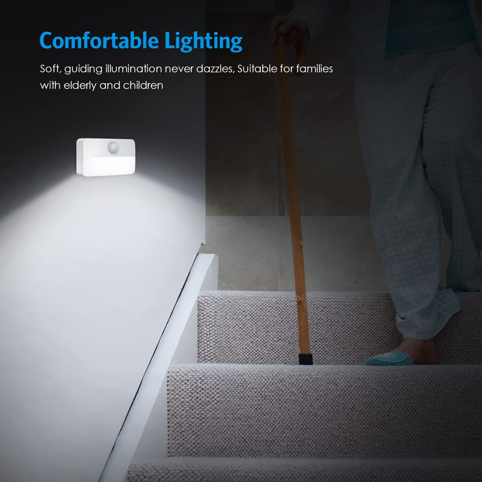 AMIR Mini Motion Sensor Light, Battery-Powered LED Night Light, 6-Pack, White