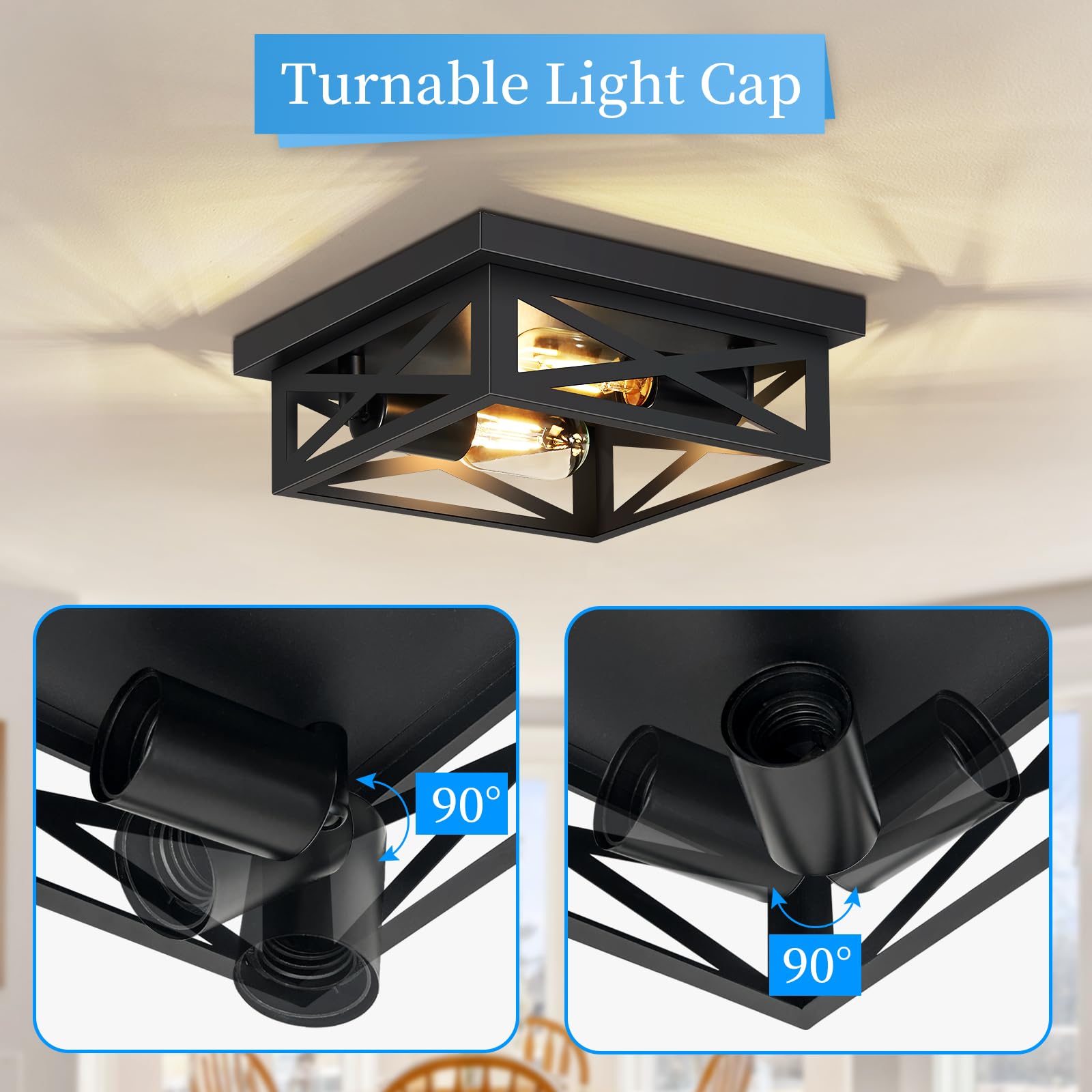 Skejao Black Flush Mount Ceiling Light Fixture,Square Hallway Light Fixtures Ceiling,Light Fixtures Ceiling Mount For Farmhouse,