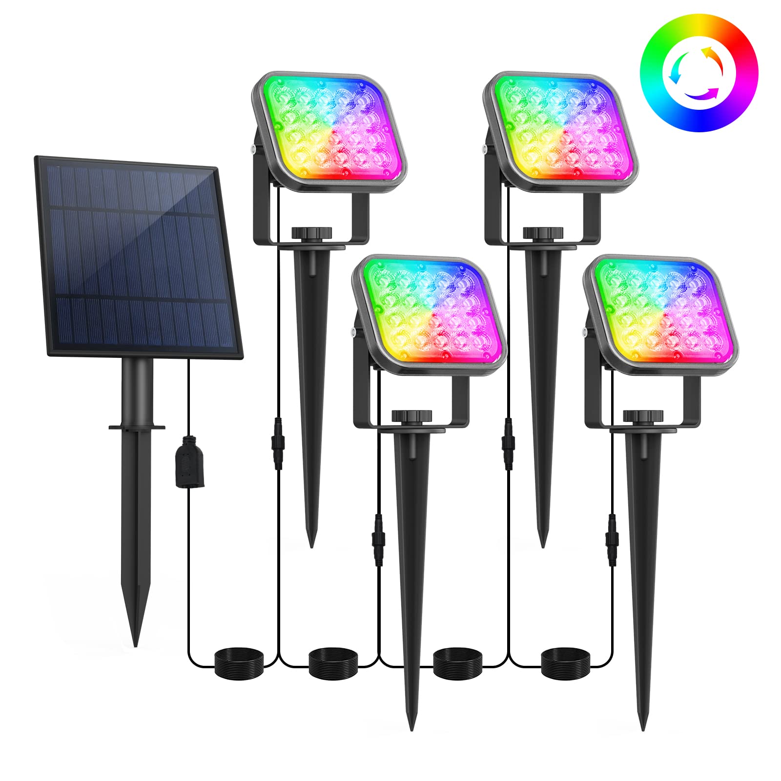 T-SUN Solar Spotlights Outdoor, 4-in-1 RGB Color Changing Auto ON/OFF, for Yard, Pathway, Pool Area, ABS Material