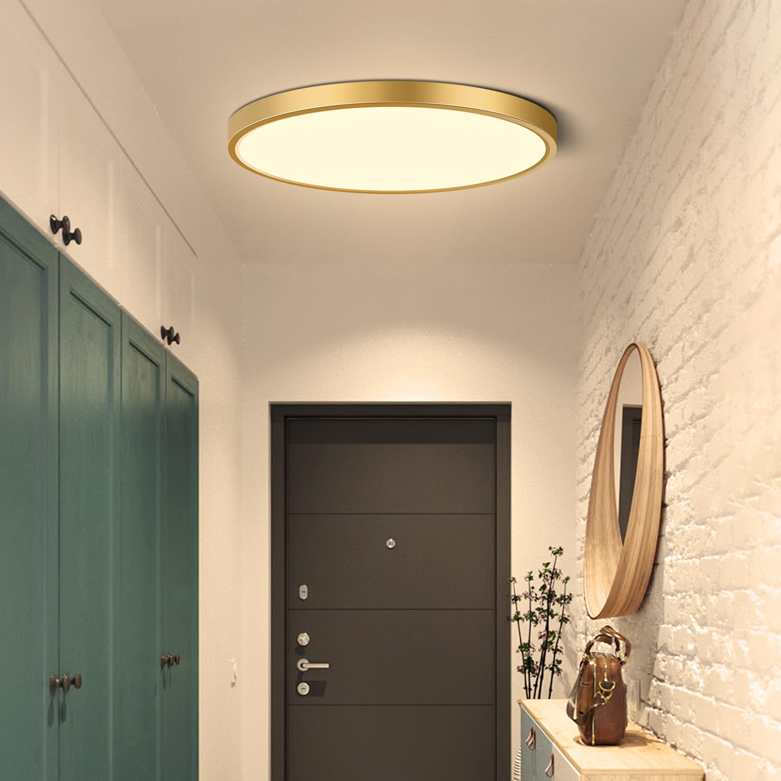 9Inch LED Flush Mount Ceiling Light Fixture  18W(180W Equivalent)  1800LM  3000K Warm White  IP40  Flat Modern LED Ceiling Lights for Bedrooms  Living Rooms  Bathrooms  Stairwells  etc.(Gold)
