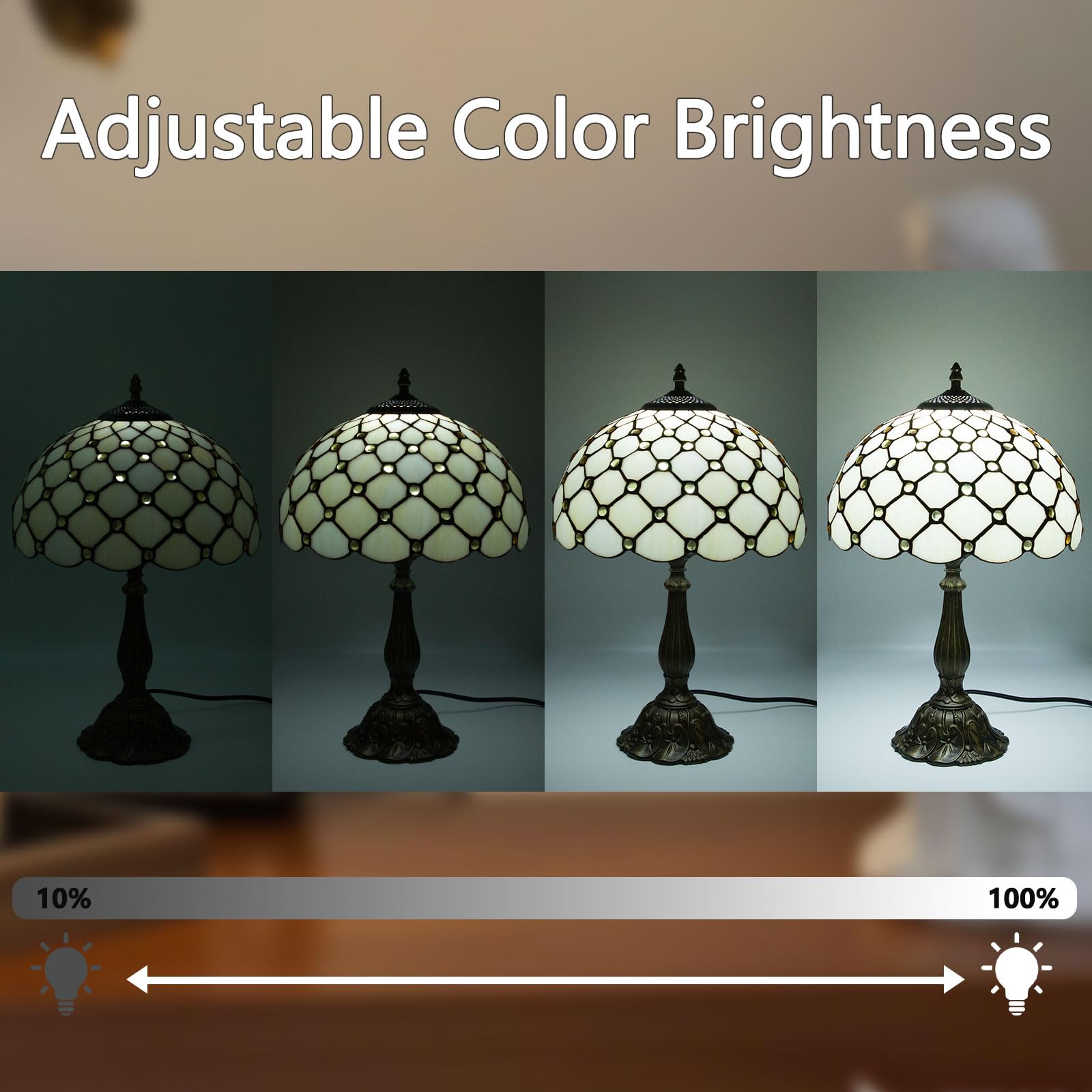 12 Inch Tiffany Table Lamps With Remote Control  Stained Glass Lamp With Stepless Dimmable Colors Temperature & Brightness For Living Room Bedroom Office  9W Bulb Included (White Bead Curtain)