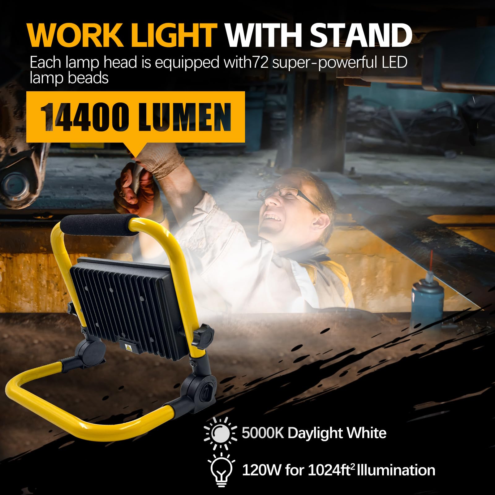 10000Lumen Led Work Lights With Stand -1 Head Portable Work Light On Stand - Ip66 Waterproof Tripod Worklights For Outdoor Indoo
