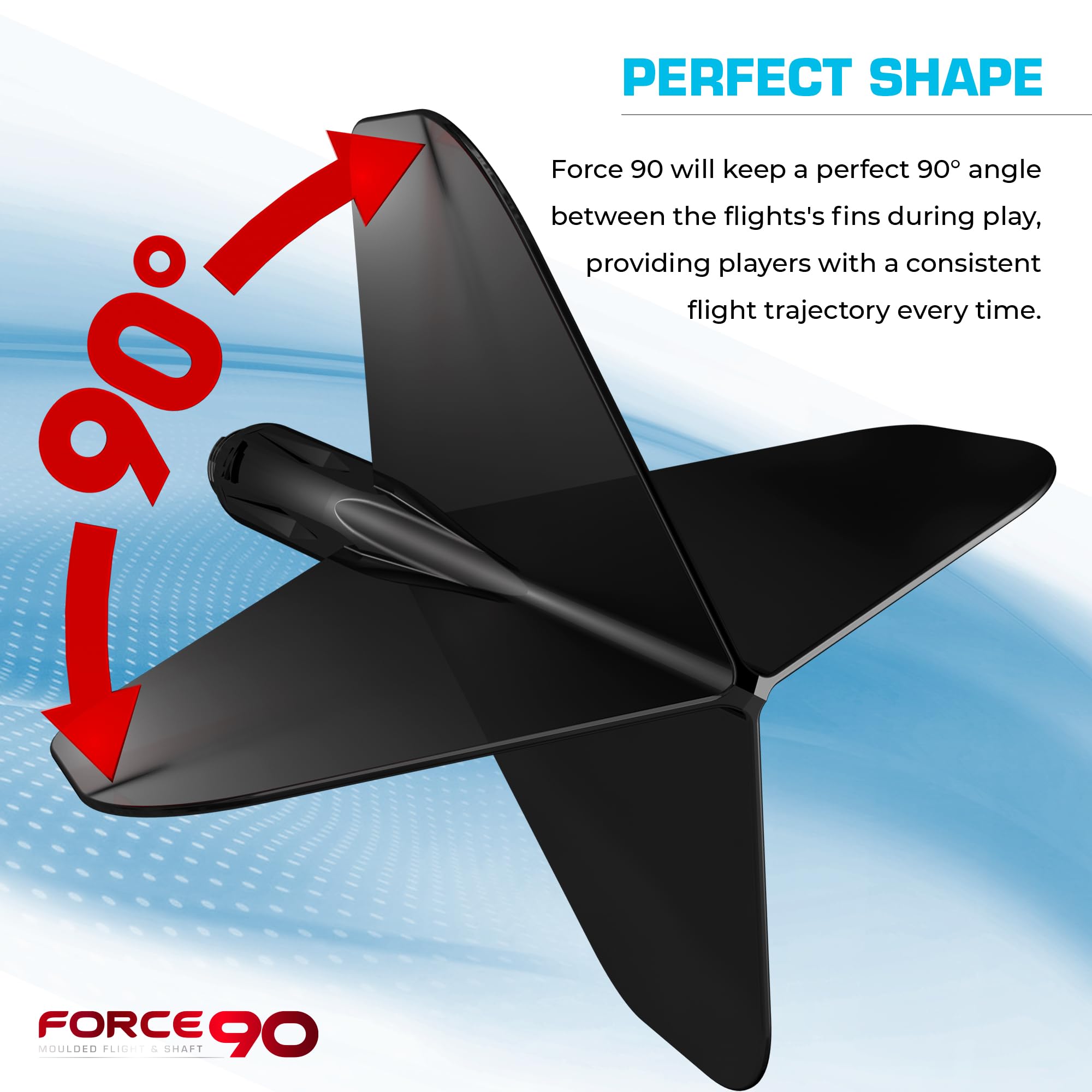 Mission Darts Force 90 Dart Flights and Stems, 2-in-1 System, Plastic, Standard No.2, Medium, Black, Pack of 3
