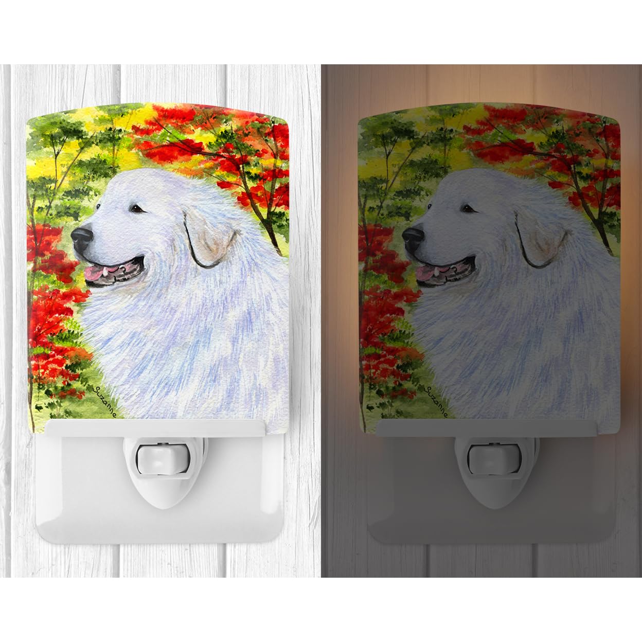 Caroline'S Treasures Ss8235Cnl Great Pyrenees Ceramic Night Light Compact, Ul-Certified, Ideal For Bedroom, Bathroom, Nursery, Hallway, Kitchen, 6X4X3, Multicolor