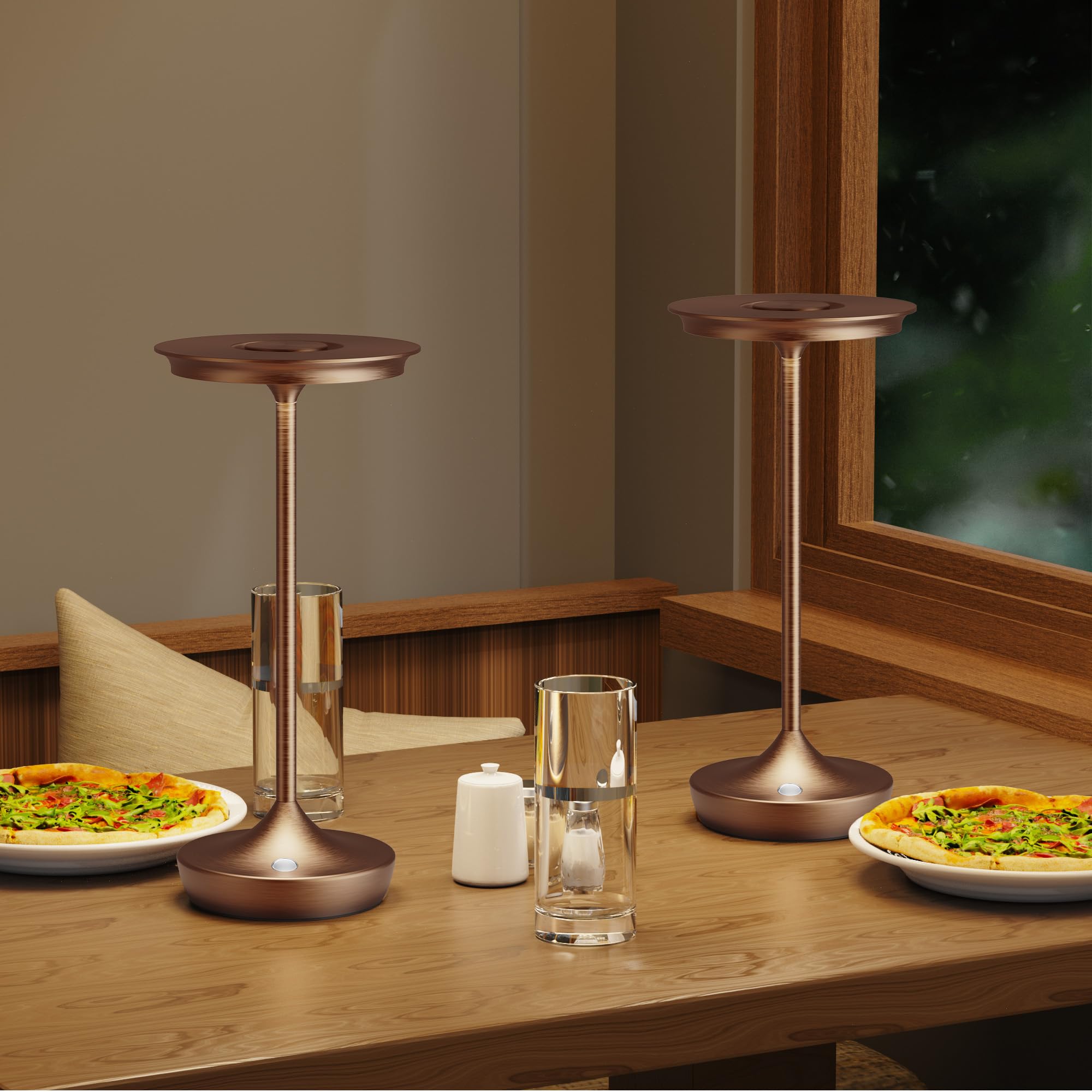 SHANGCAI LED Cordless Table Lamps - Rechargeable, 3 Color Stepless Dimming, Portable, 2 Pack, Moka
