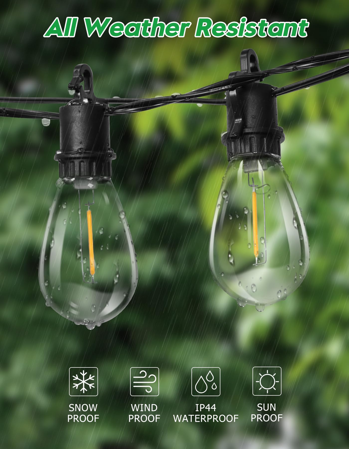 TDLOL Outdoor String Lights, 100FT, 35 Shatterproof Edison Bulbs, Dimmable, IP55 Waterproof, Model GYPC-O32LAU