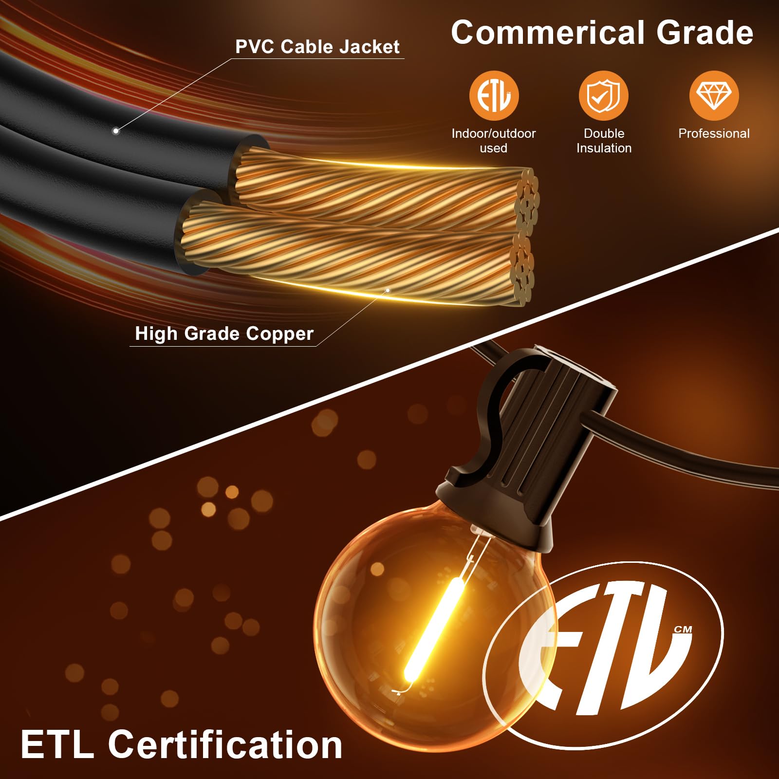 Gpatio 150Ft Outdoor String Lights, Waterproof Patio Lights With 77 Dimmable Hanging Lights Globe G40 Bulbs, 2700K Shatterproof