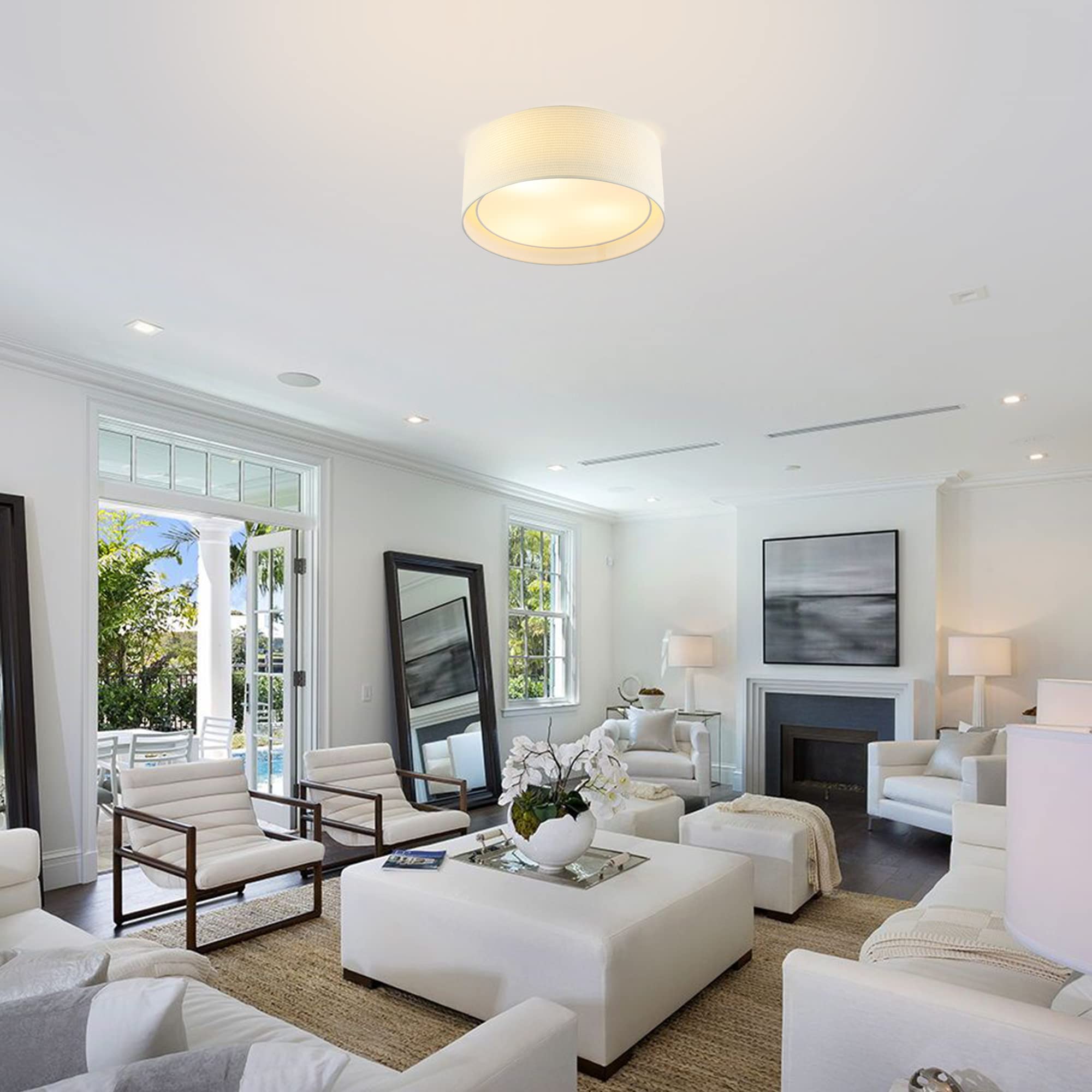 WINGBO 3-Light Flush Mount Ceiling Light Fixture, Acrylic & Fabric, Medium 15.7in, Beige, Model e9ed1871-f53e-4cf3-b59b-a