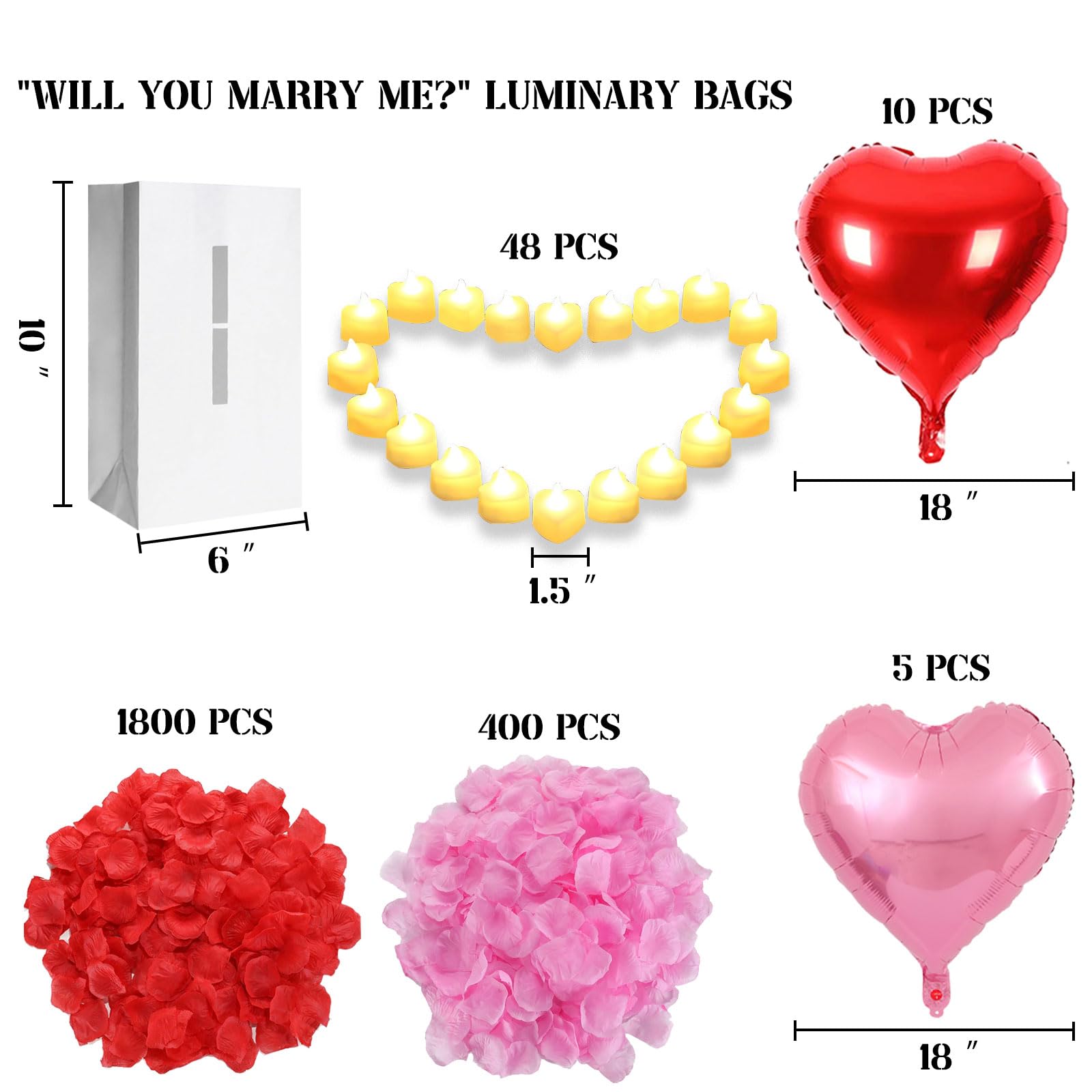 Fezava PUEDO SER TU NOVIO? Lighted Letters Sign Set with 17pcs Bags, 2200pcs Rose Petals, 15pcs LED Candles, Red Pink,