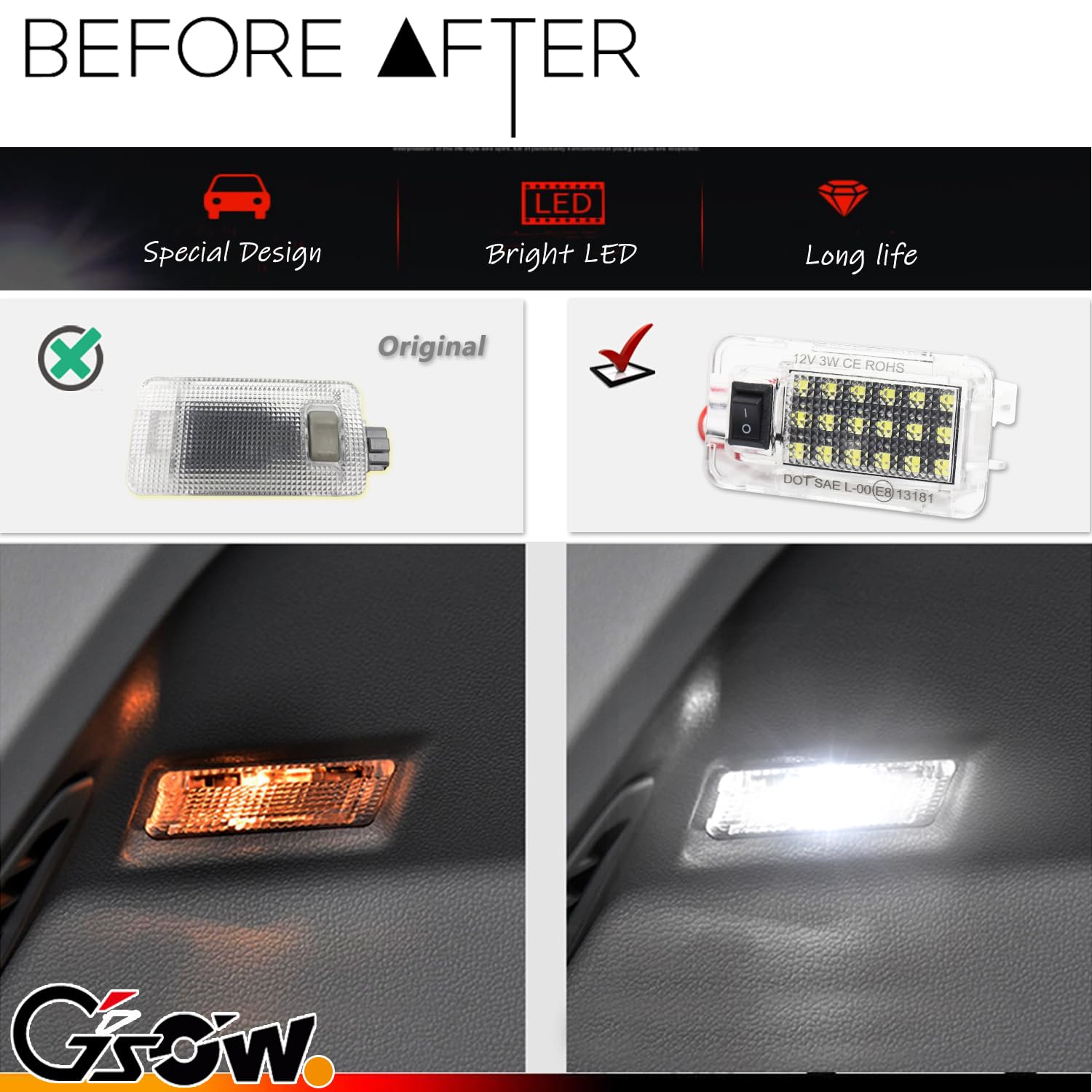 Gsowo Led Luggage Compartment Light For Toyo-Ta Rav4 2019 2020 2021  Cargo Lamps Decorative Atmosphere Lamp  Rav4 Accessories Trunk Ceiling Lighting  1 Pc  White