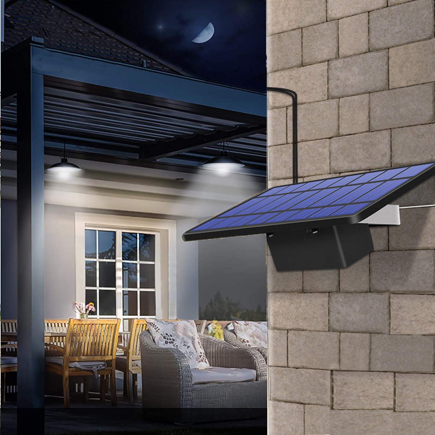 ABZXT Solar Pendant Lights - IP65 Waterproof Dual Bulb with Remote, Black, Model SPLW-162W for Outdoor Sheds, Barns, and Tents