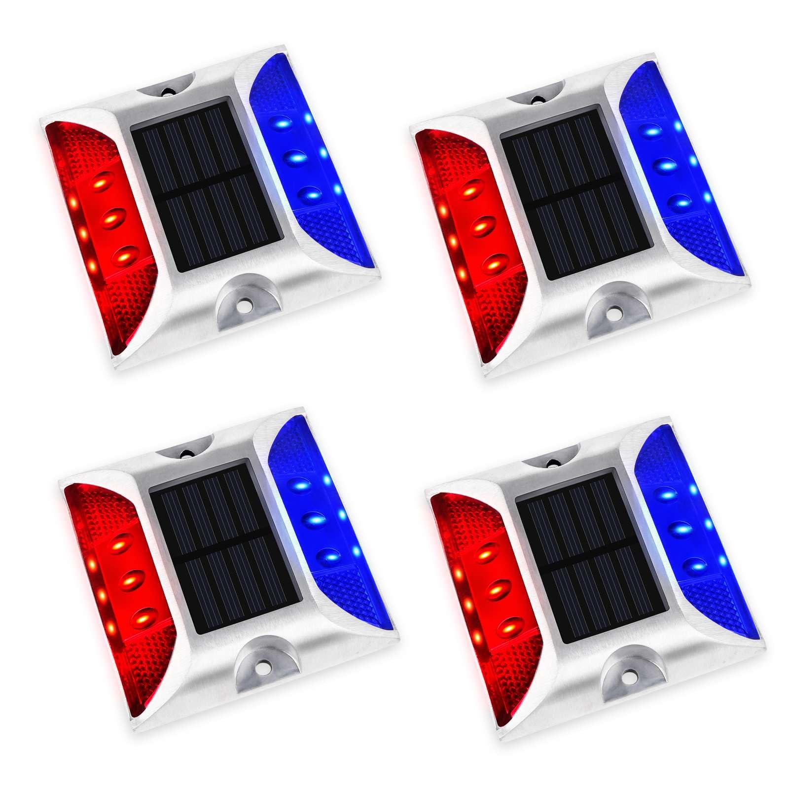 Aolyty Solar Driveway Lights Outdoor  Bright Solar Dock Lights  LED Warning Light Reflective Road Marker Steady Light IP65 Waterproof for Deck Sidewalk Stair Step Pathway (Red & Blue  4 Pack)