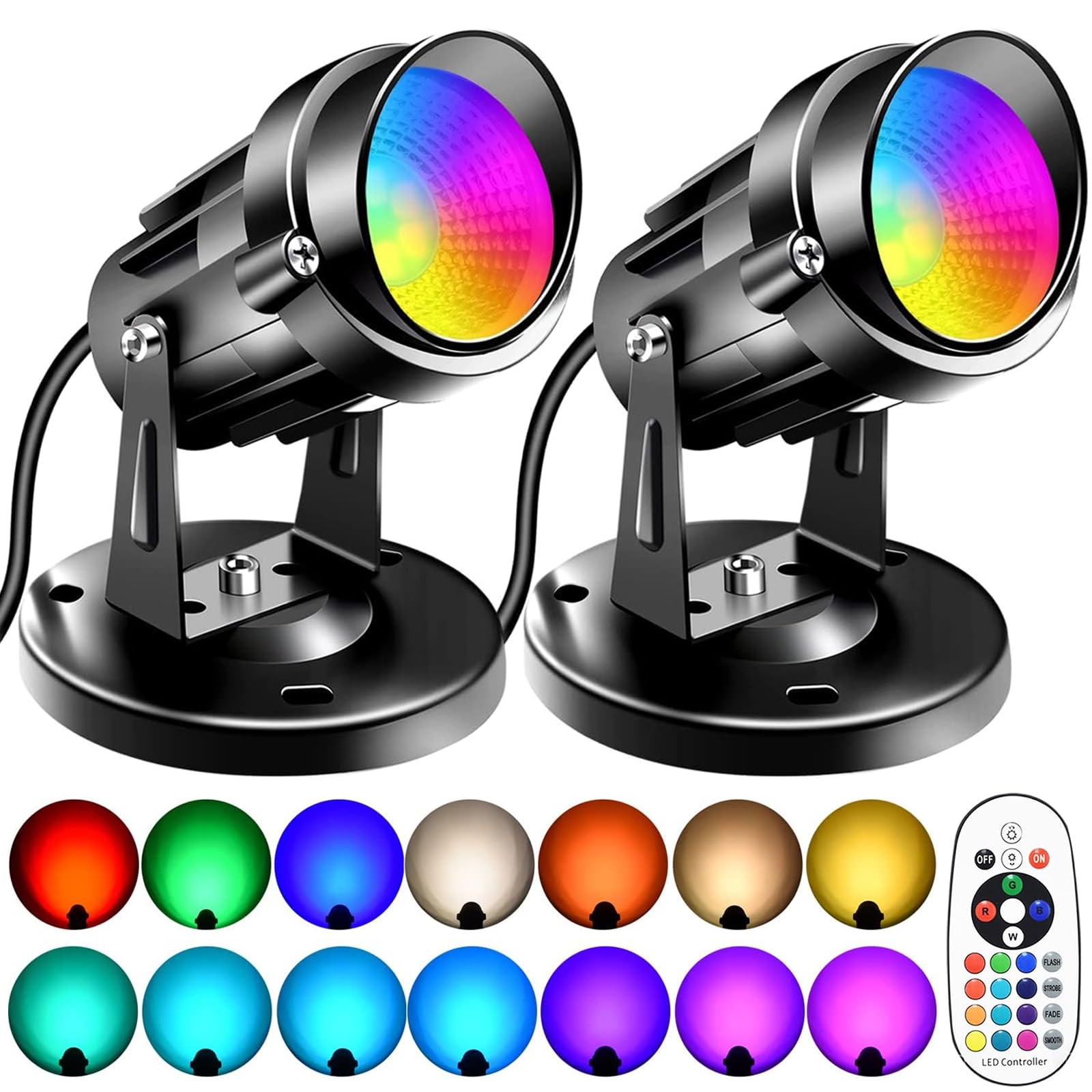 FZWLE RGBW 6W Color Changing Spot Lights with Remote, 16-Color Uplighting Indoor, 120V Plug-in & 6FT Cord, Includes Floor Foot S