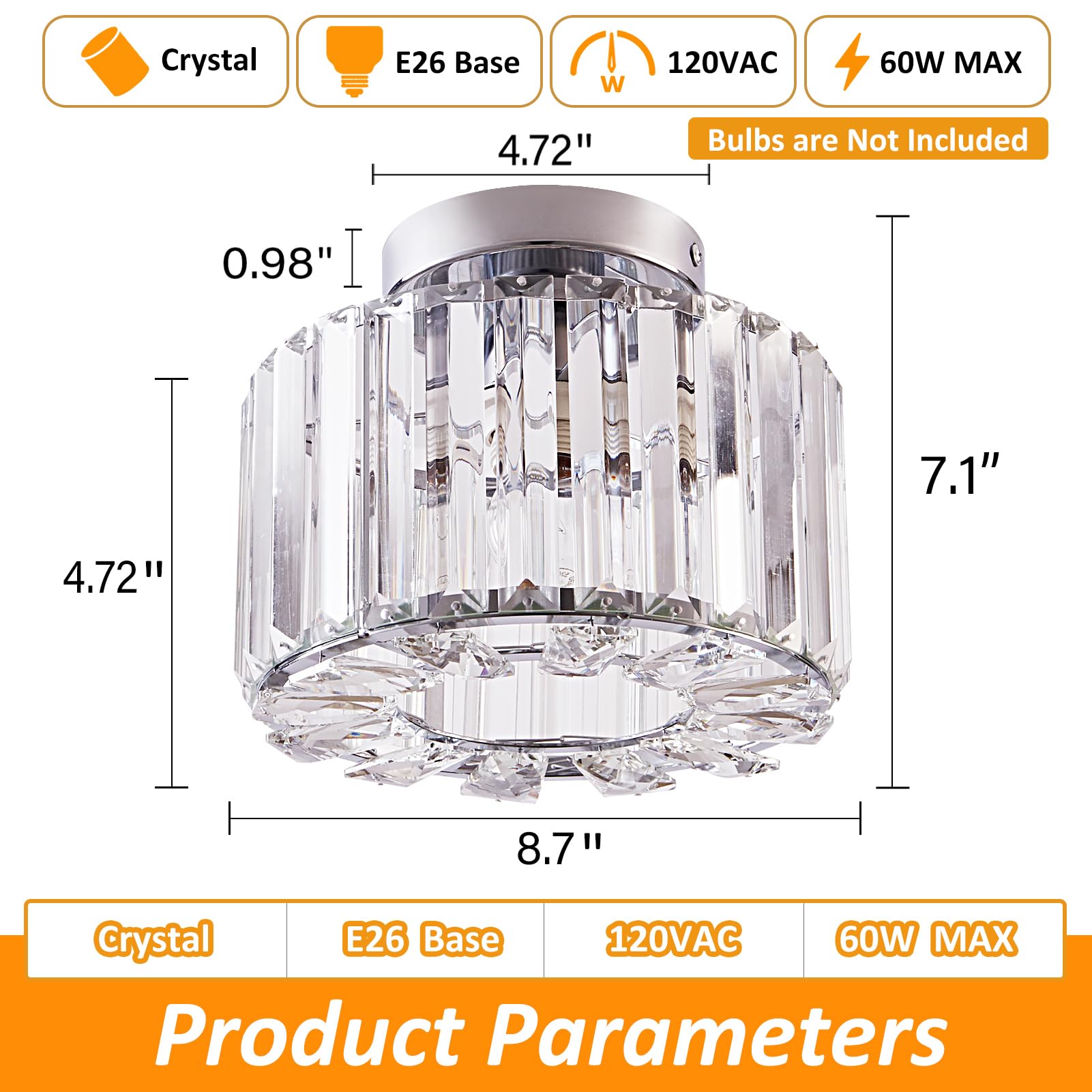 Xieyor Elegant Silver Crystal Chandelier - Modern Semi Flush Mount Ceiling Light Fixtures For Hallway, Kitchen, Bedroom, Living Room, And More