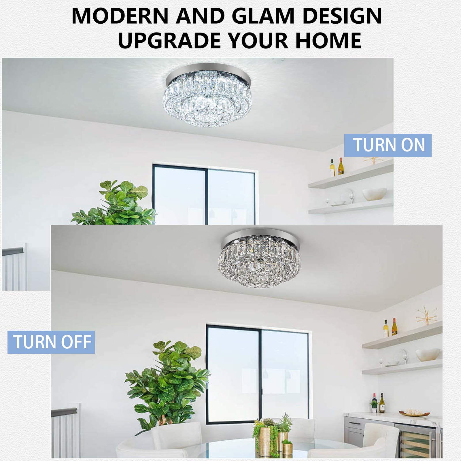 Hongnuofc 12&quot; Crystal Chandelier Led Ceiling Light, 2 Tier Flush Mount, Modern Design, Cool White