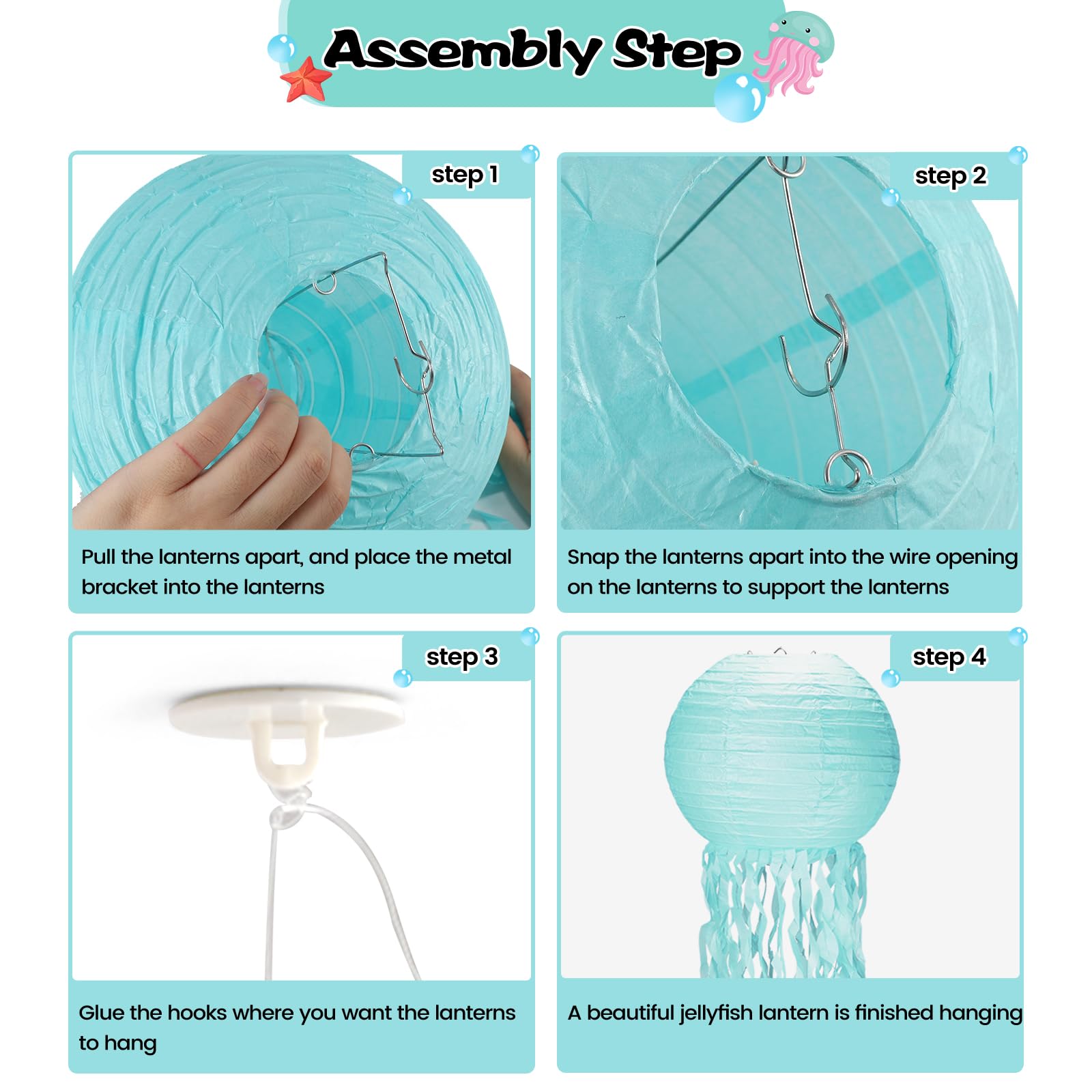 Jellyfish Paper Lanterns 6Pack,10 Inch Mermaid Birthday Decorations Mermaid Scales Pink Lavender Blue With String And Hooks,Hang