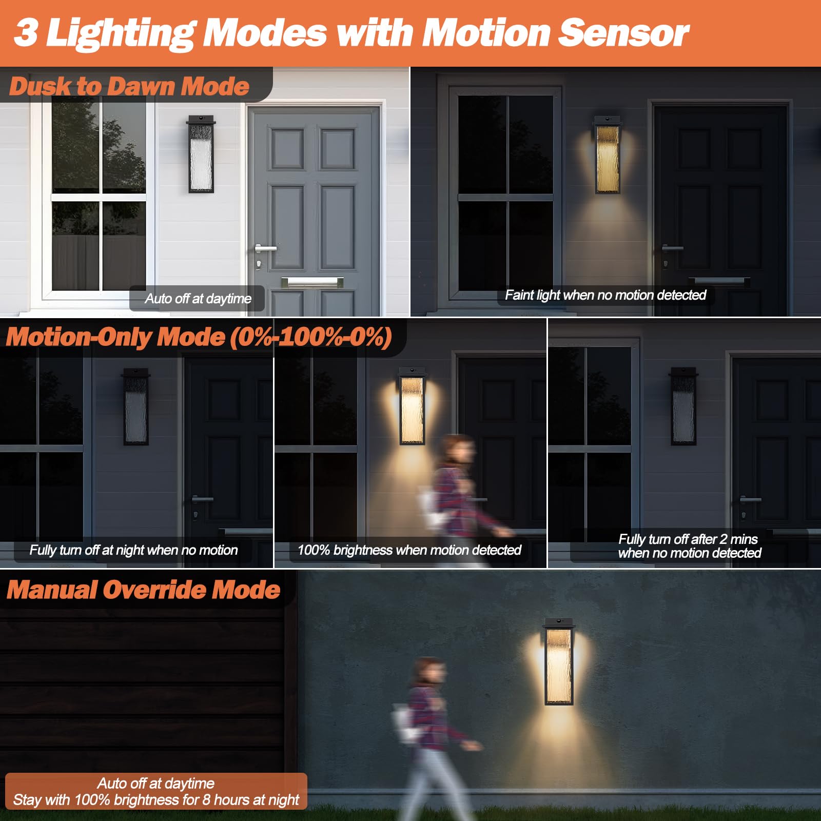 Venzblomia 20  Upgraded Motion Sensor Led Exterior Lighting Fixtures  2 Pack Large Black Dusk To Dawn Lights Outside  Modern Outdoor Led Wall Sconce Lamps  Waterproof Outside Patio Carriage Lanterns