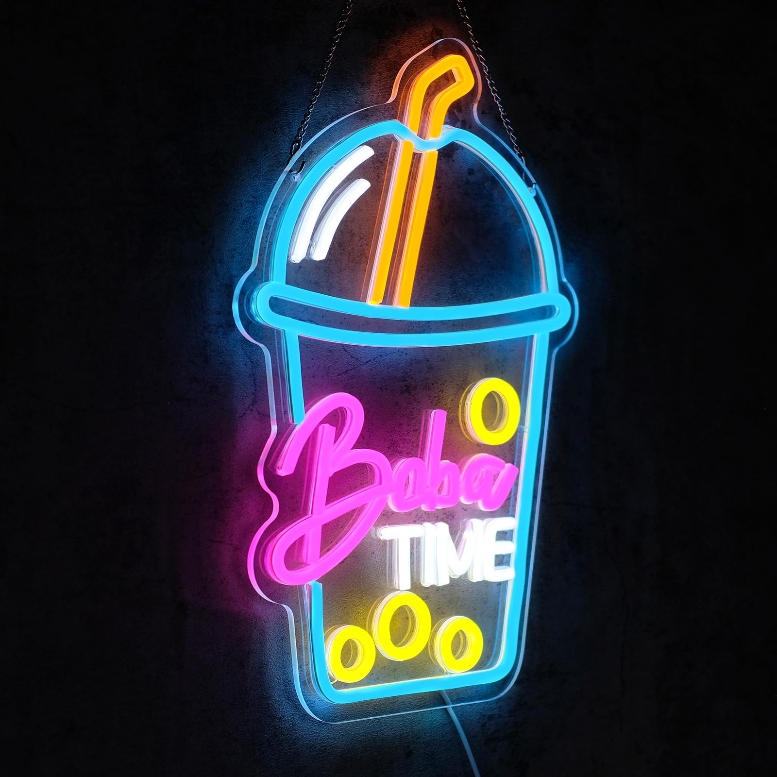 Virlusy Boba Time Neon Sign LED Light - Medium Acrylic Wall Decor - Pink Blue Yellow White - Model YL-Boba Time
