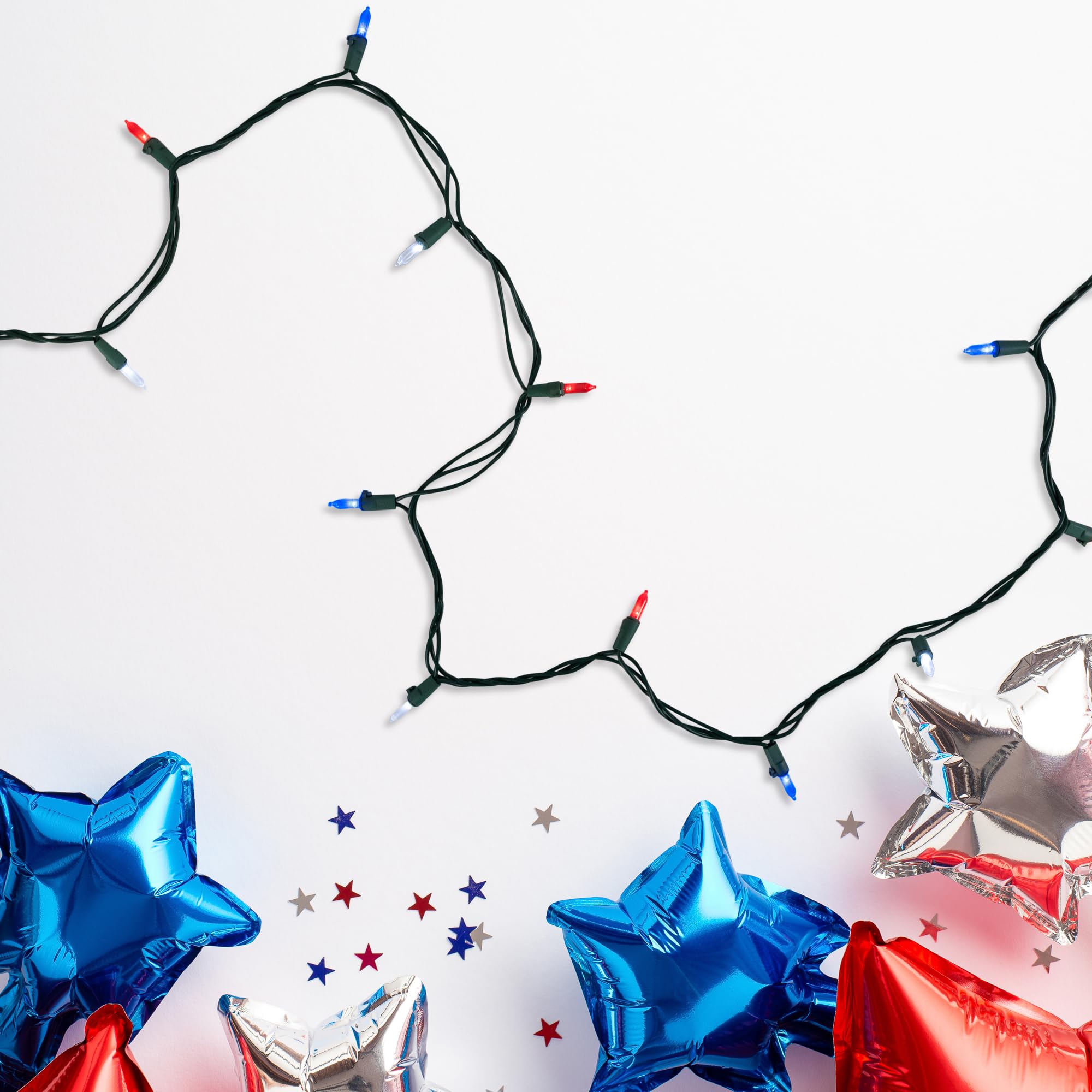 Northlight LED Mini Christmas String Lights - 50ct - 15.5 Green Wire - Red, White, and Blue - Model HA91570