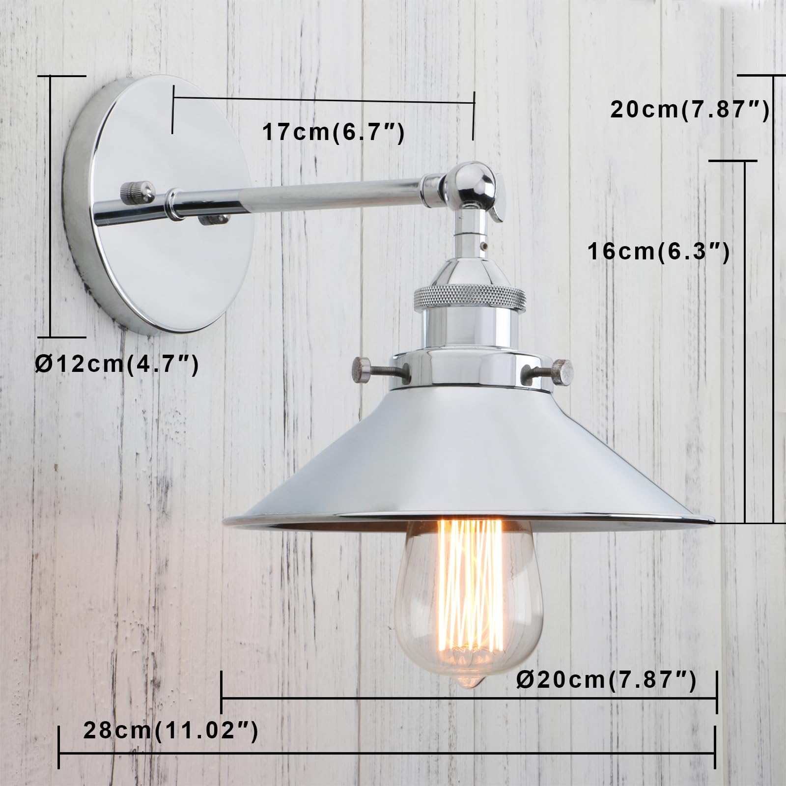 Permo Vintage Industrial Metal Wall Sconce Lighting 180 Degree Adjustable Wall Lamp (Chrome)