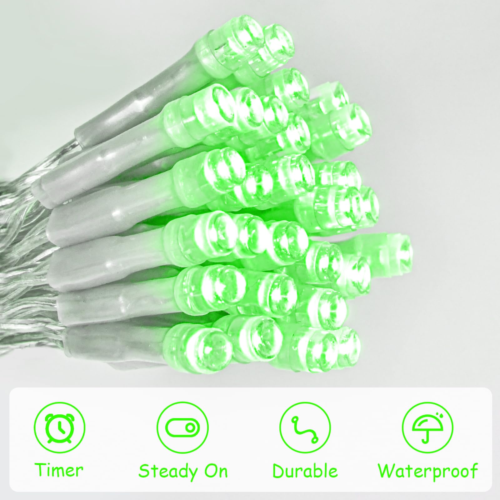 Cshare String Lights Outdoor Waterproof 9.8Ft 30 Led, Green Battery Operated Halloween Lights With Timer Clear Wire For Indoor & Outdoor Christmas Halloween St.Patric Decorations Garland Party Garden