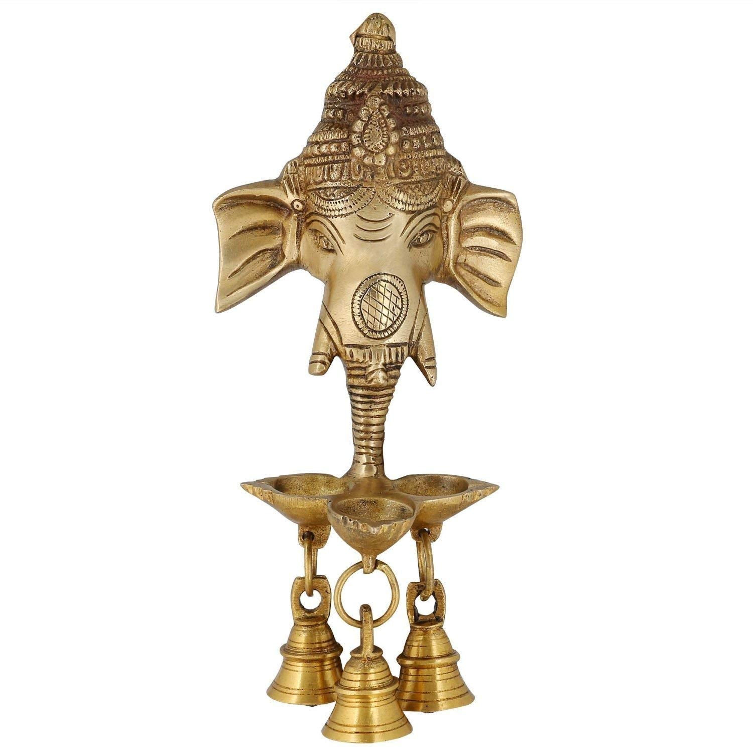 Metal Ganesha Wall Hanging Diya with Bells for Home Decor, Gold Metal Hanging Diyas Oil Lamp, Diwali Gifts, Diyas for Diwali, Gh