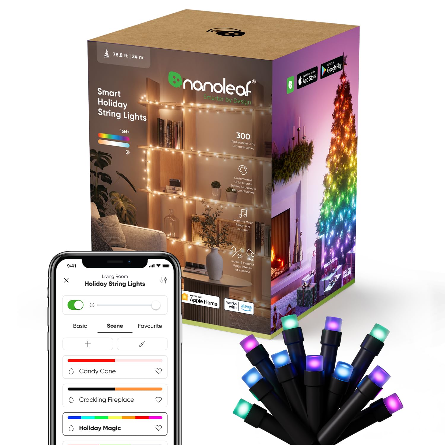 Nanoleaf Smart String Lights, 300 LED RGBW Indoor Christmas Lights, Matter Bluetooth & WiFi Multicolor LED Lights, App & Voice C