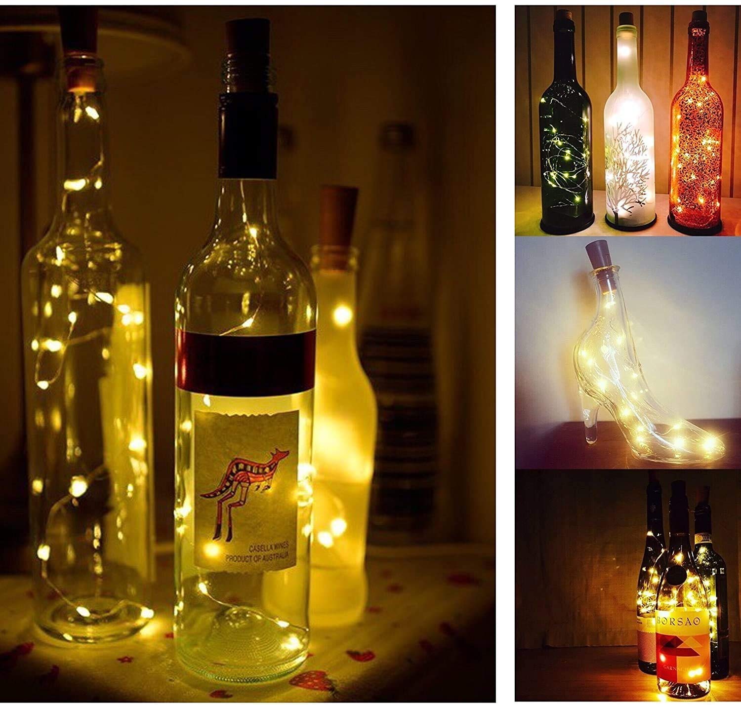 Yjfwal 24Pack 20Led Wine Bottle Lights With Cork, Cork Shape Silver Copper Wire Fairy Mini String Lights Fairy Lights Battery Operated For Diy, Party, Wedding, Christmas, Halloween Decor (Warm White)