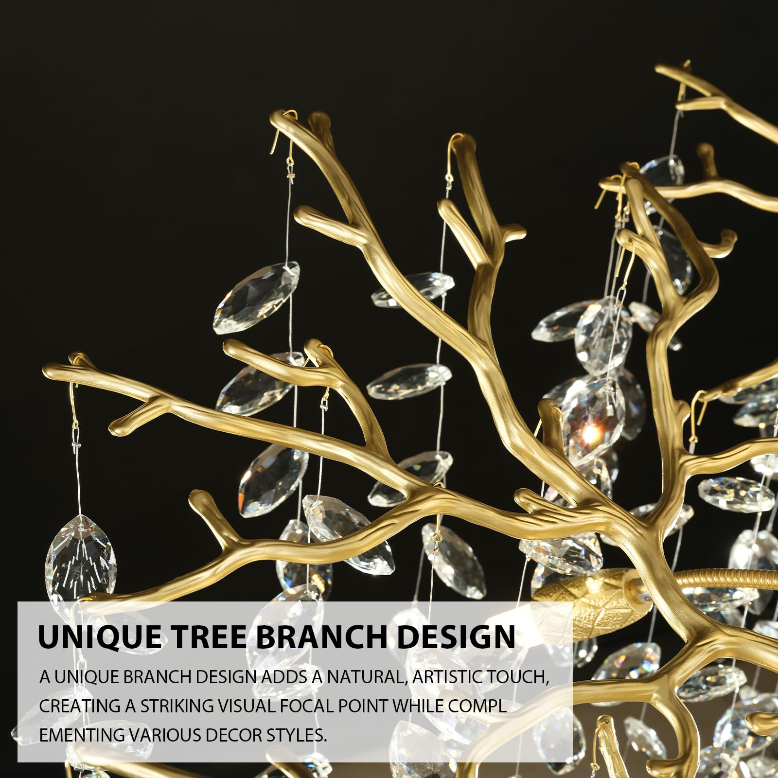 Kvtinmty H65'' Gold Tree Branch Crystal High Ceilings Chandeliers, Modern Crystal Staircase Chandelier, D48'' Foyer Chandelier F