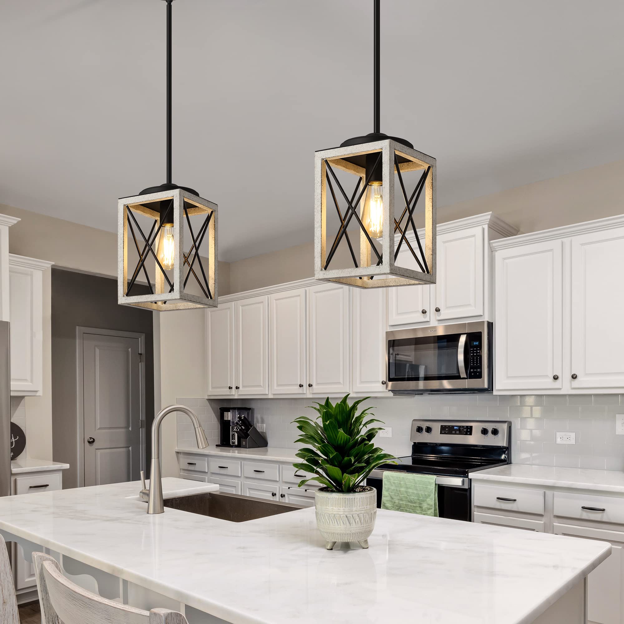 Dewenwils Pendant Light, Metal Pendant Light Fixtures With Wooden Grain Finish, 48'' Adjustable Pipes For Flat And Slop Ceiling,