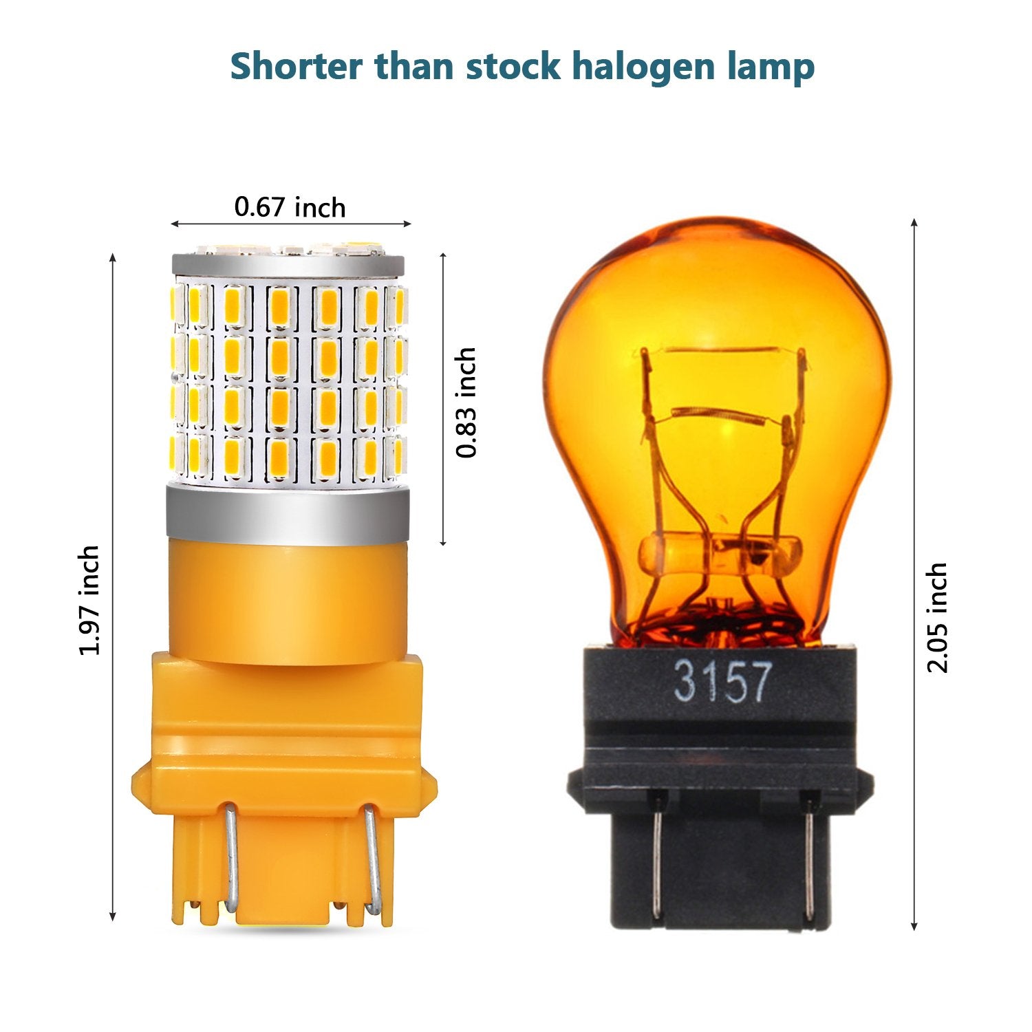 PHINLION Amber Yellow 3014 LED Bulbs for Turn Signal, 72-SMD, Model 3157-3014-72SMD, Compatible with 3056 3156