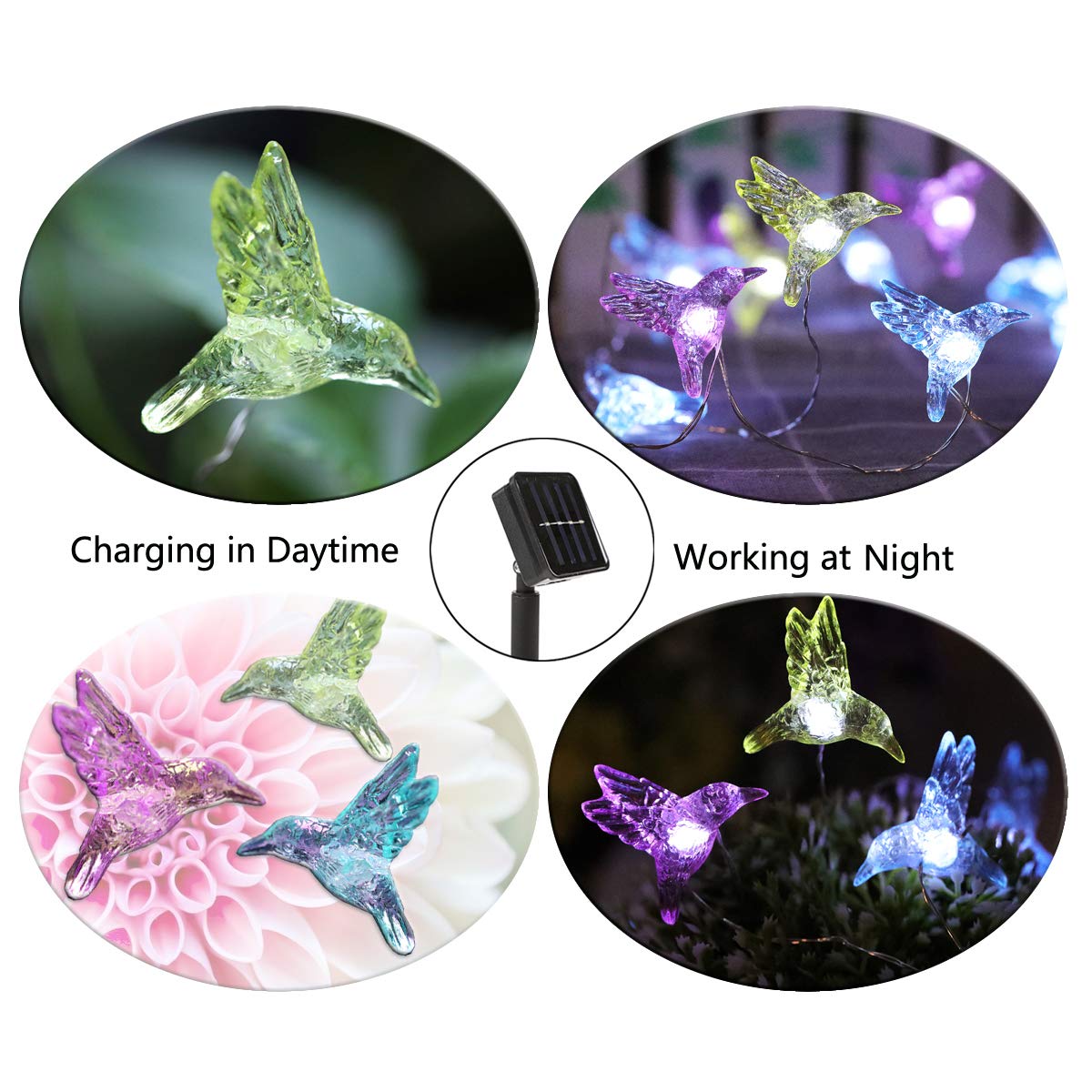 Wsgift Solar Hummingbird String Lights, 15.8 Ft, 30 Led Waterproof Fairy Lights For Garden