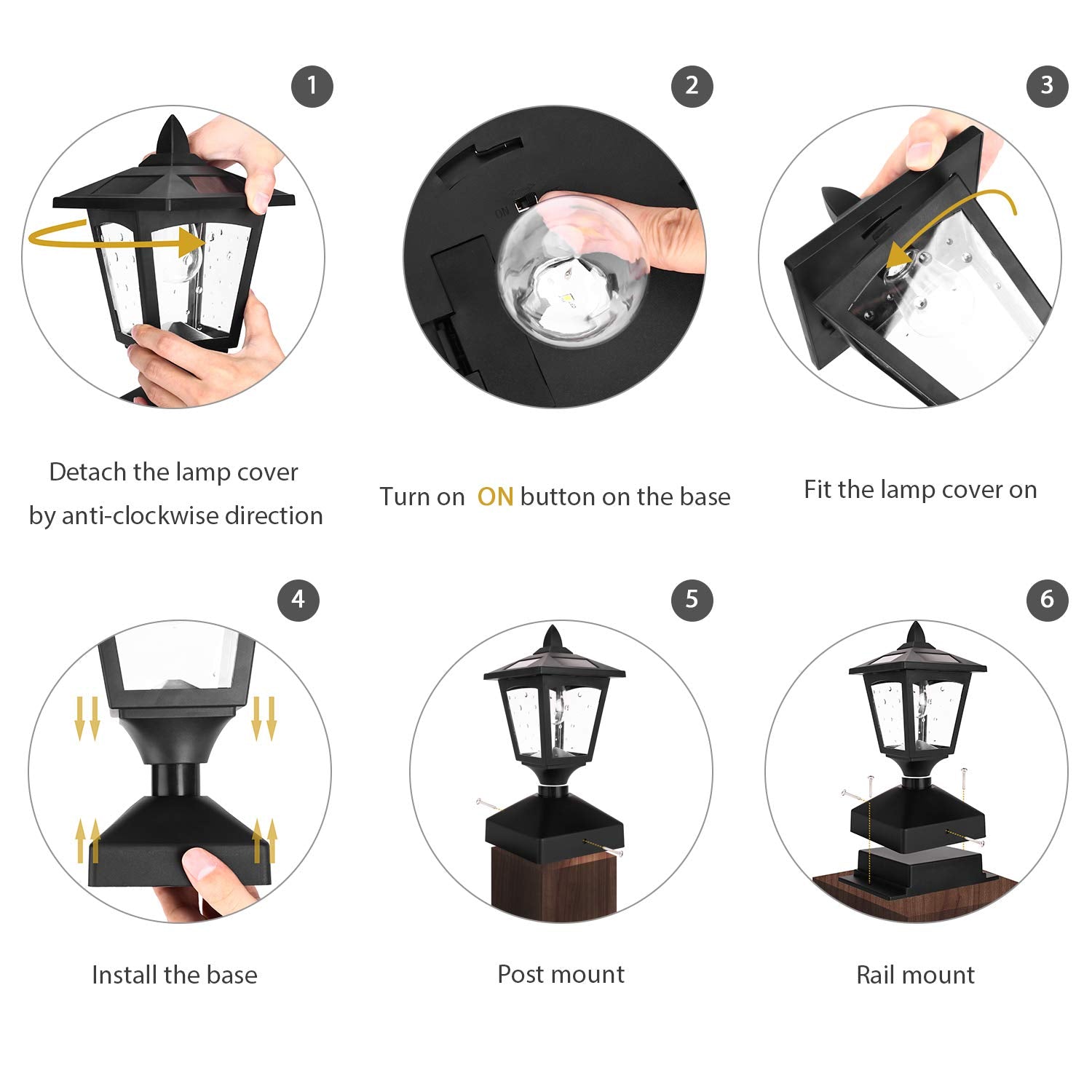 Greluna Solar Post Lights Outdoor, Solar Lamp Post Cap Lights for Wood Fence Posts Pathway, Deck, Pack of 2