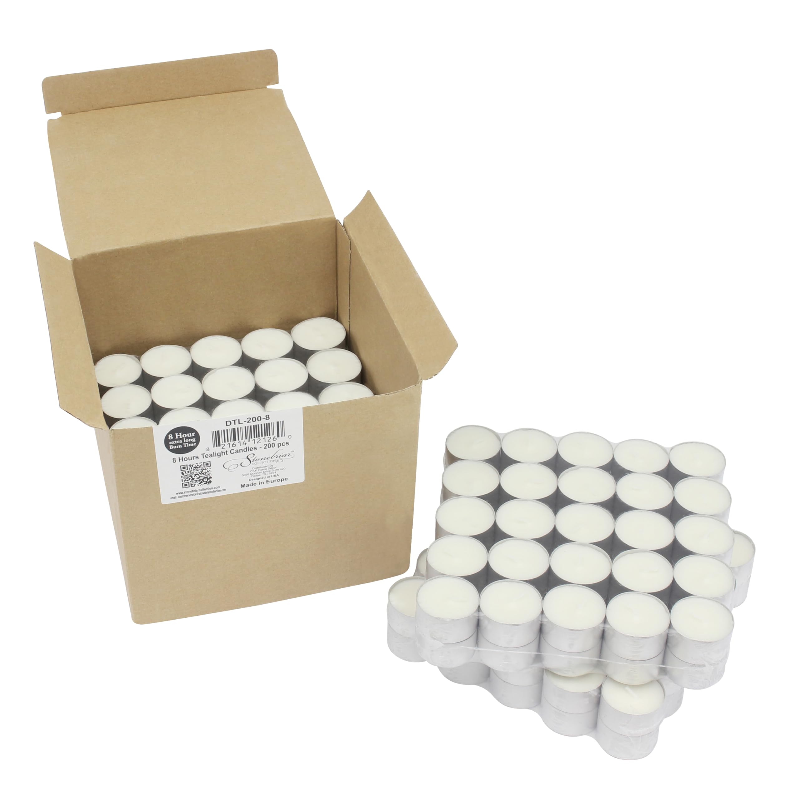 Stonebriar White Unscented Smokeless Long Burning Tea Light Candles With 8 Hour Burn Time, 200 Count